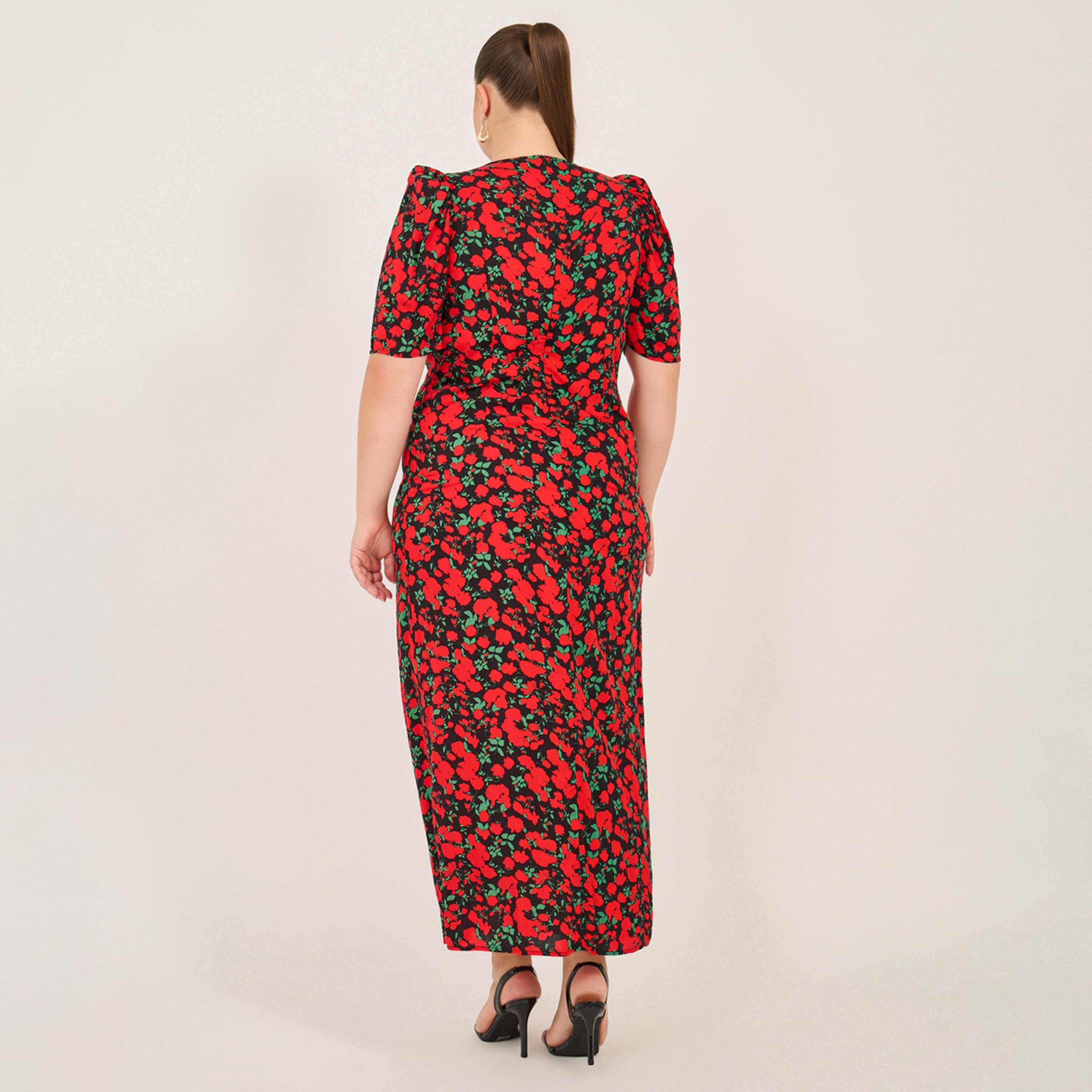 ستايلي - فستان ماكسي بطبعة زهور ورقبة على شكل V بمقاسات كبيرة-women-clothing-dresses-image-5