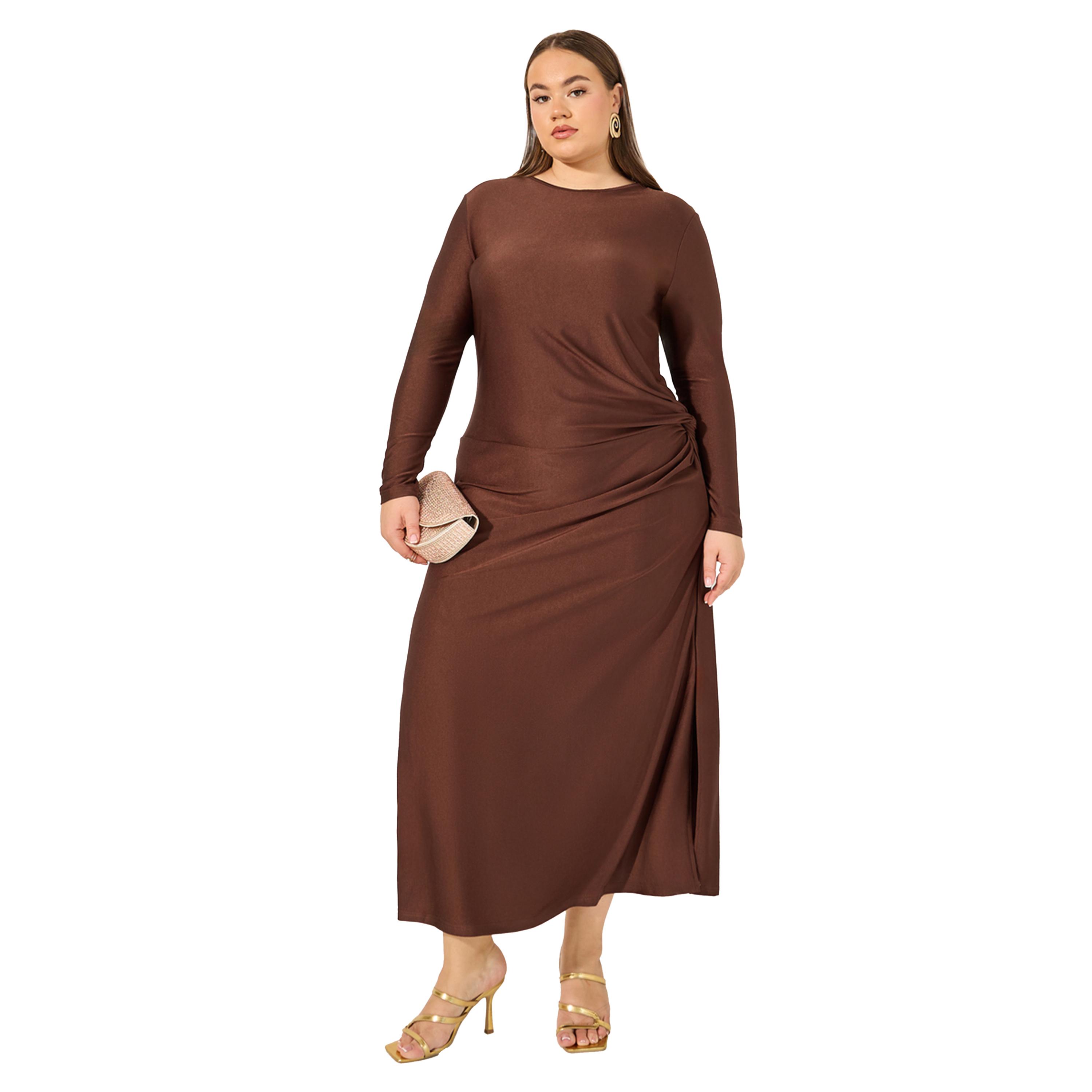 ستايلي - فستان ماكسي بأكمام طويلة على شكل حرف A مقاس كبير-women-clothing-dresses-image-2