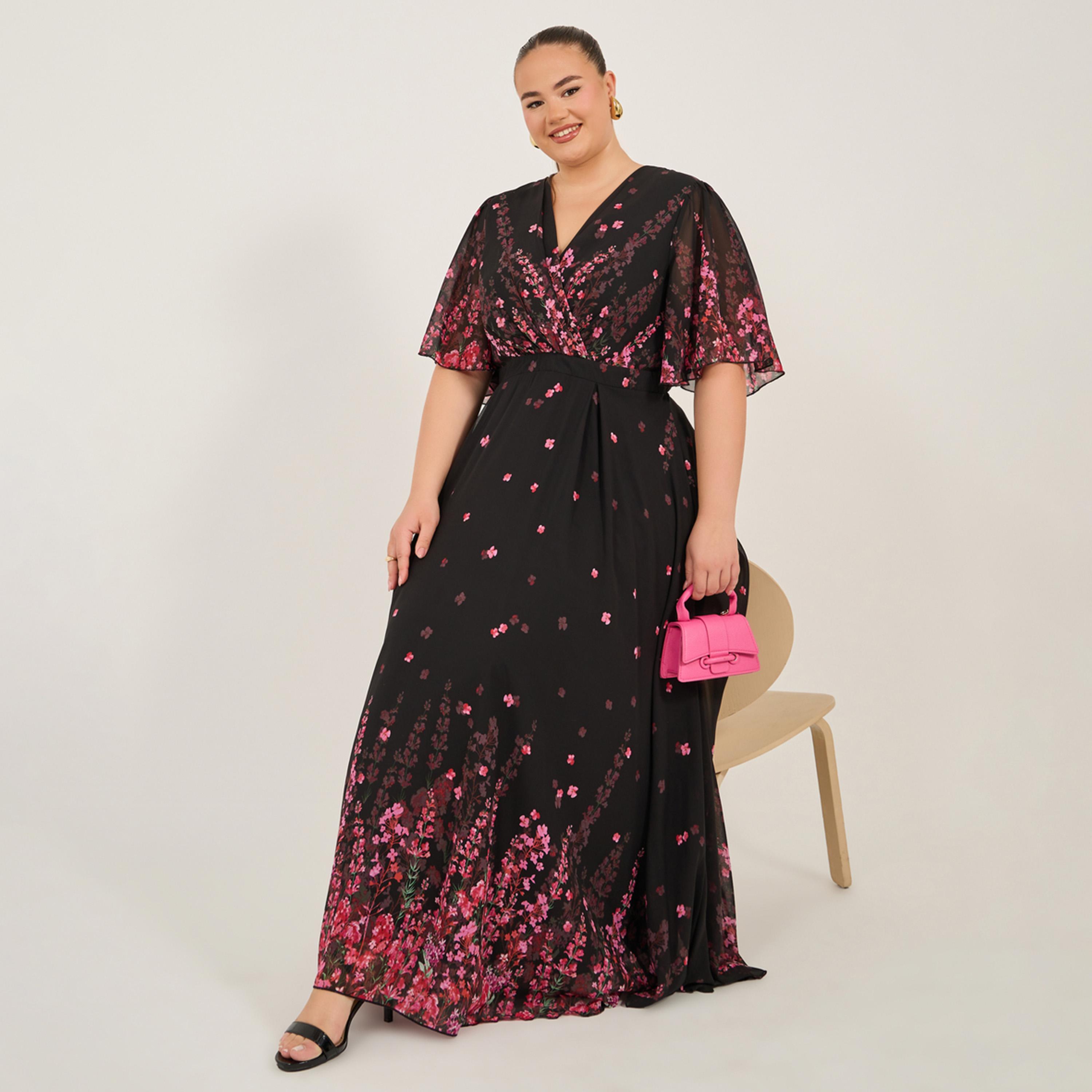 Styli Plus Size Floral Print Short Sleeves A-Line Maxi Dress-women-clothing-dresses-image-1