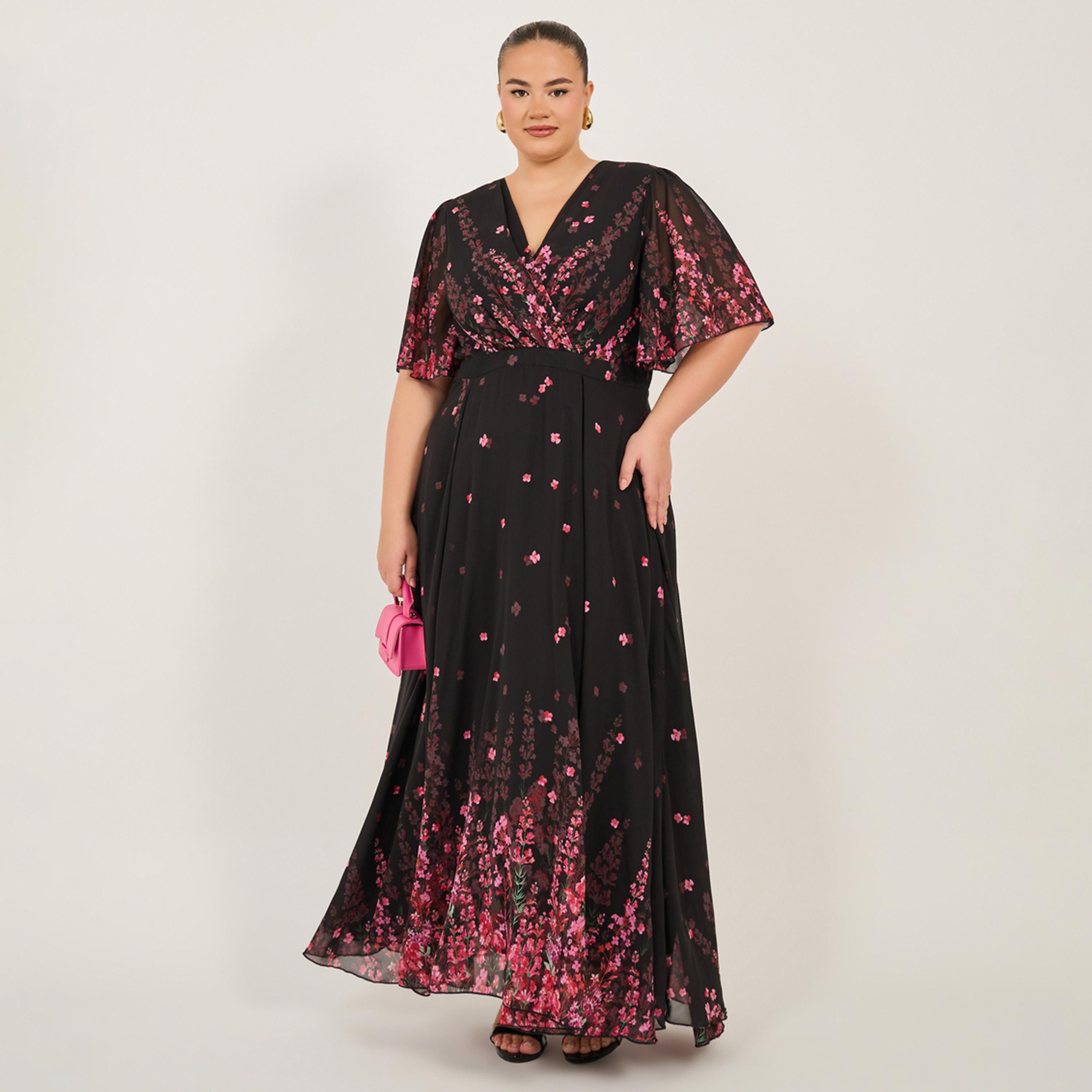 ستايلي - فستان ماكسي مورد بأكمام قصيرة بمقاسات كبيرة-women-clothing-dresses-image-2