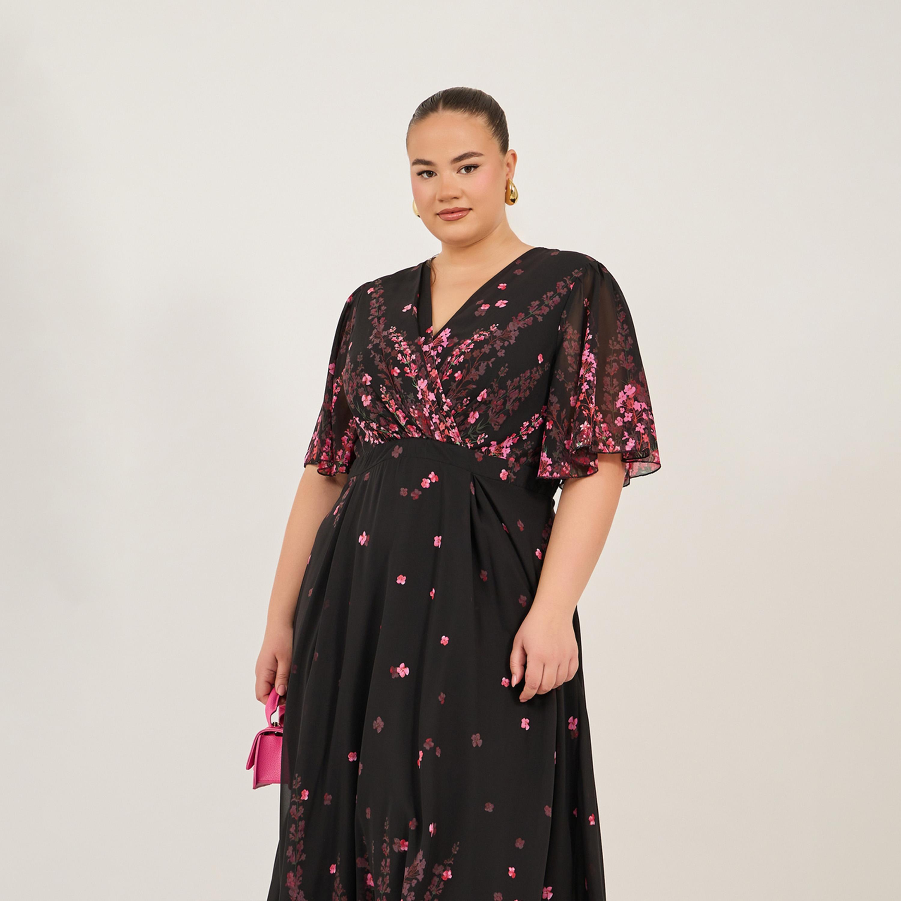 ستايلي - فستان ماكسي مورد بأكمام قصيرة بمقاسات كبيرة-women-clothing-dresses-image-3