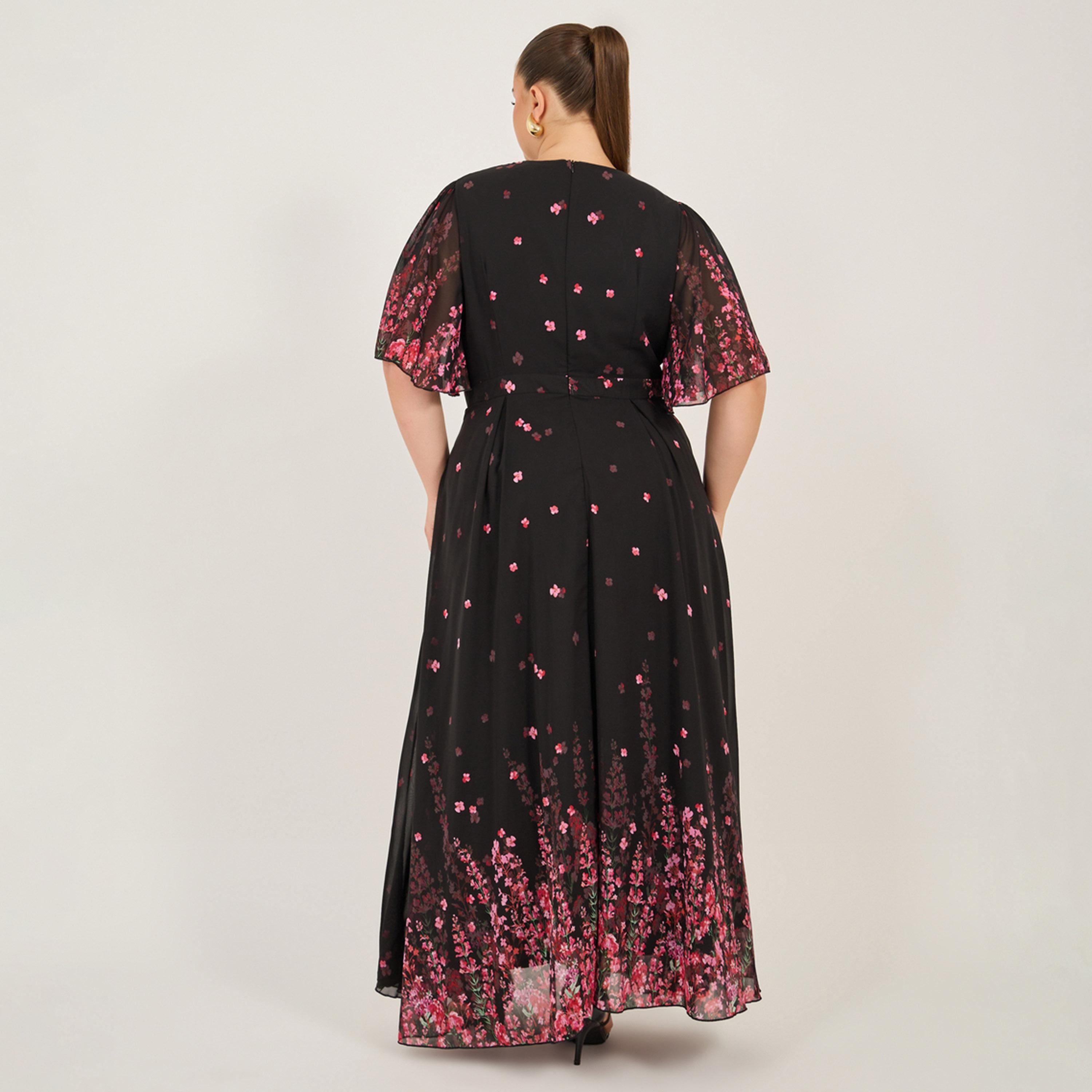 ستايلي - فستان ماكسي مورد بأكمام قصيرة بمقاسات كبيرة-women-clothing-dresses-image-5