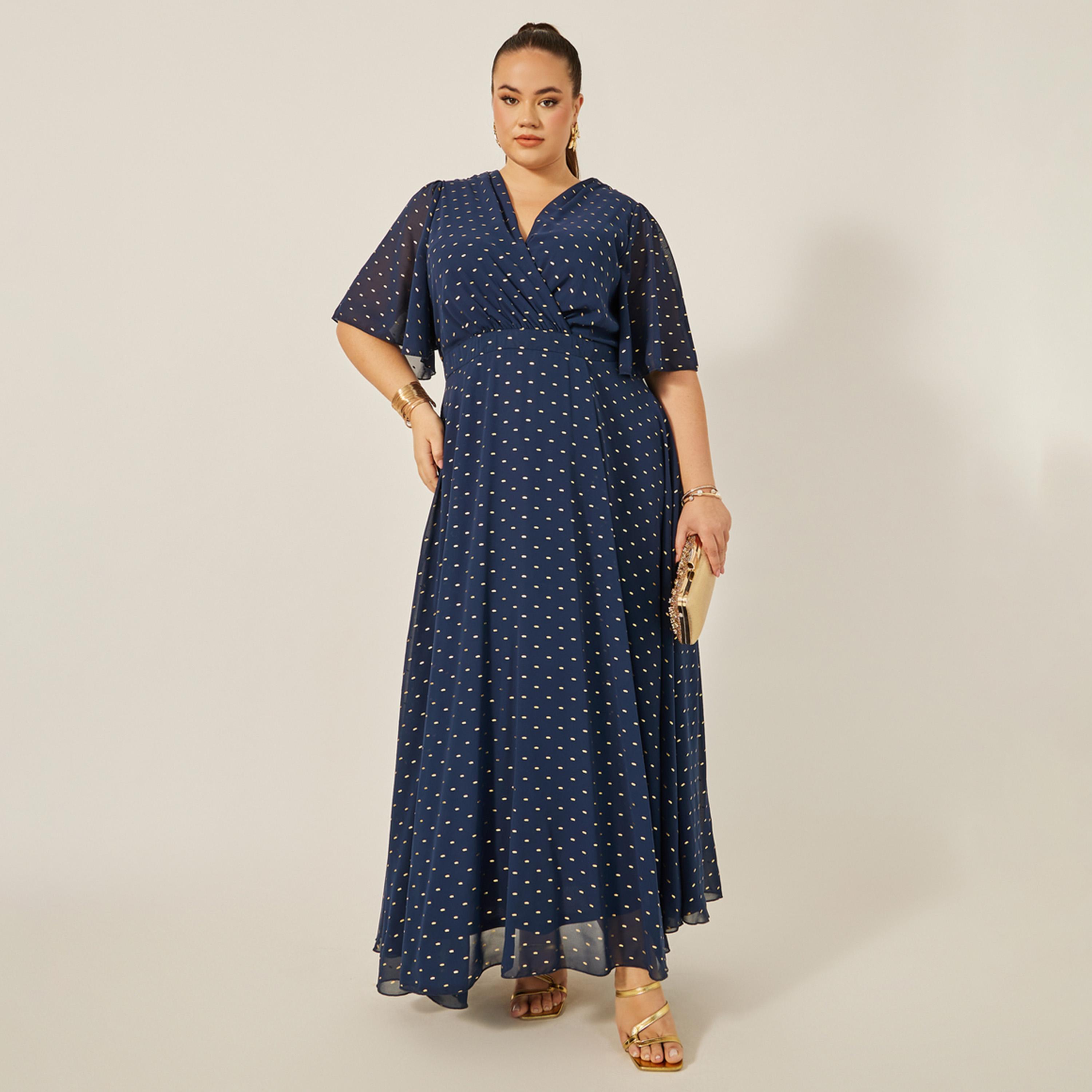 Styli Plus Size Printed Short Sleeve V-Neck A-Line Maxi Dress-women-clothing-dresses-image-2