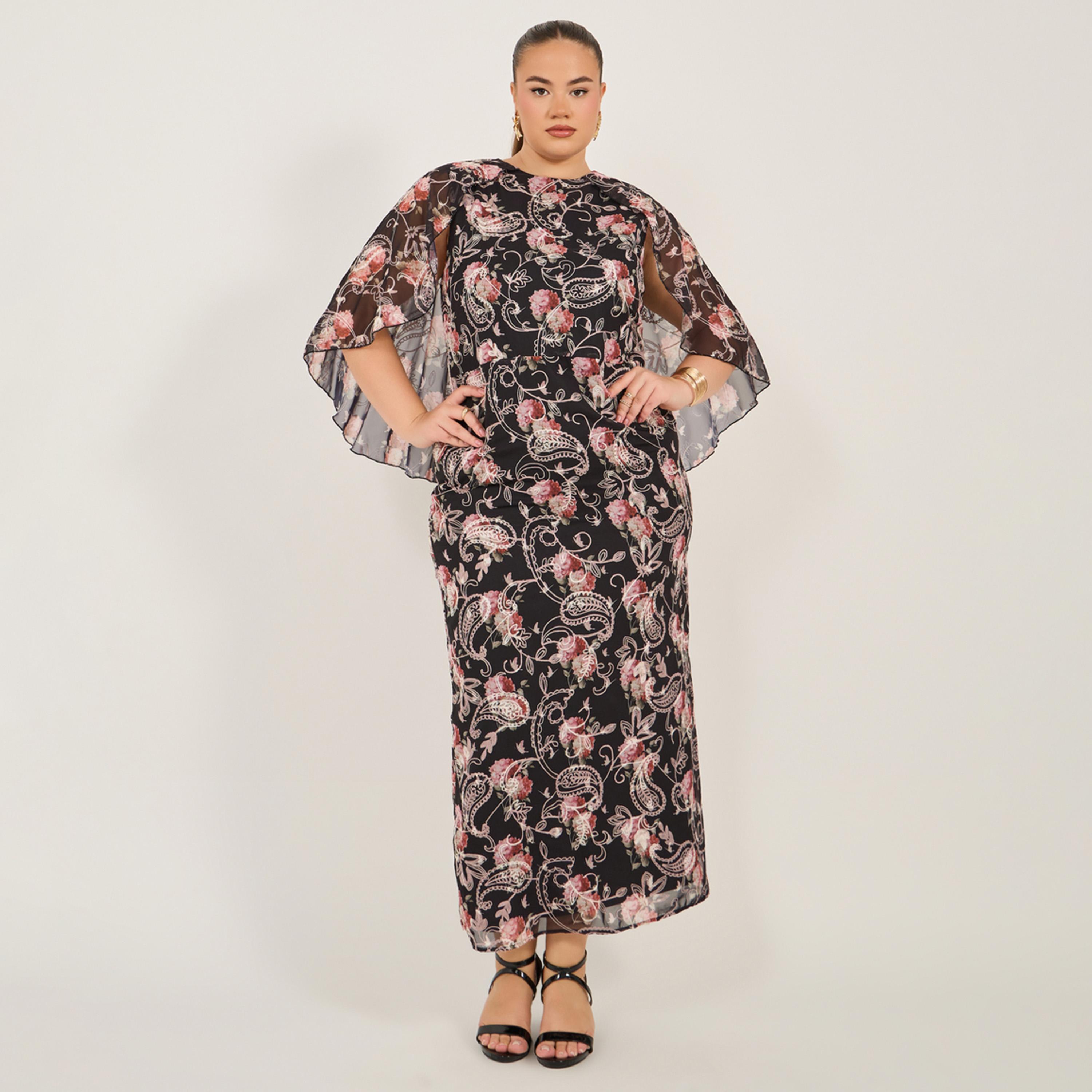 ستايلي - فستان ماكسي مطبوع بأكمام واسعة مقاس كبير-women-clothing-dresses-image-2