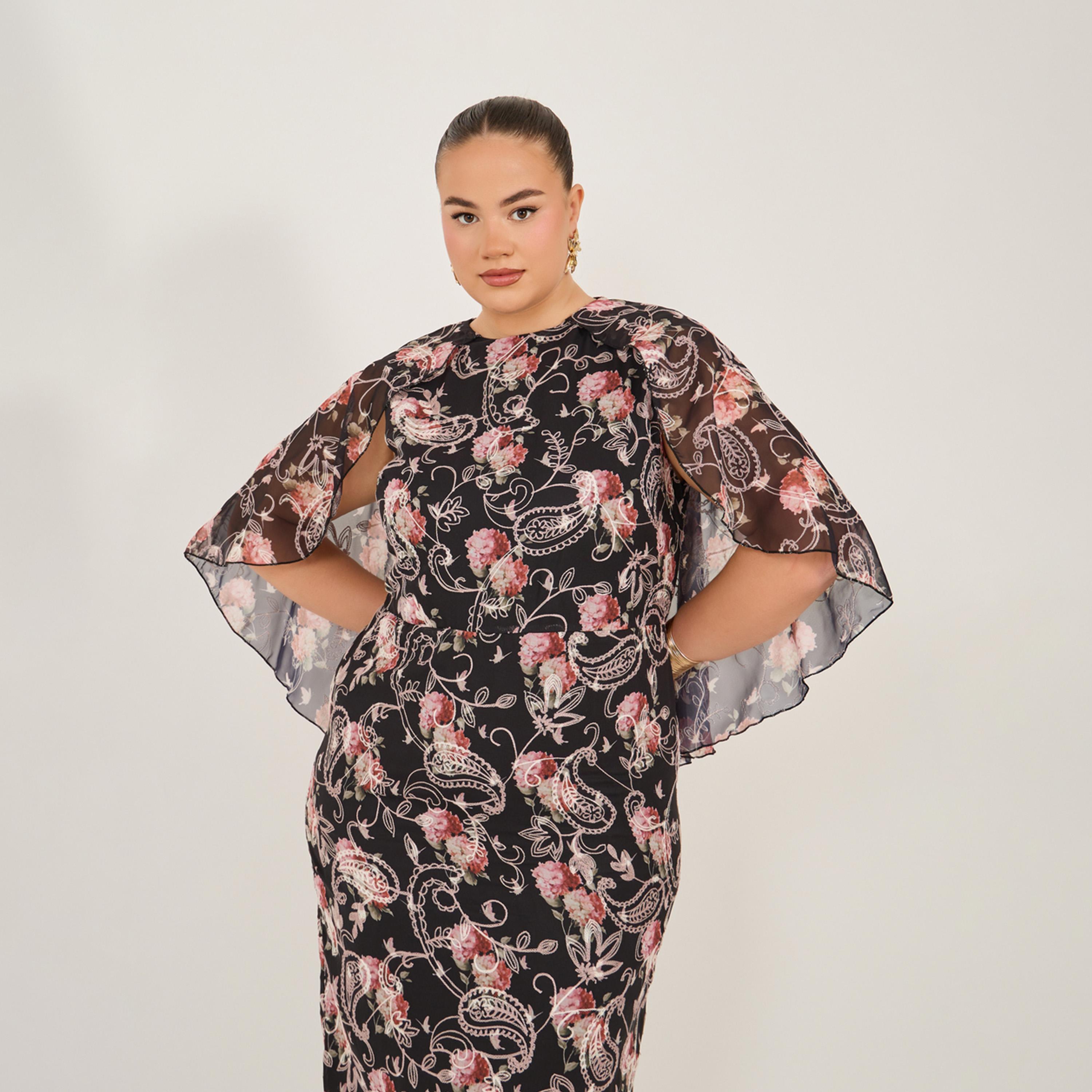 ستايلي - فستان ماكسي مطبوع بأكمام واسعة مقاس كبير-women-clothing-dresses-image-3