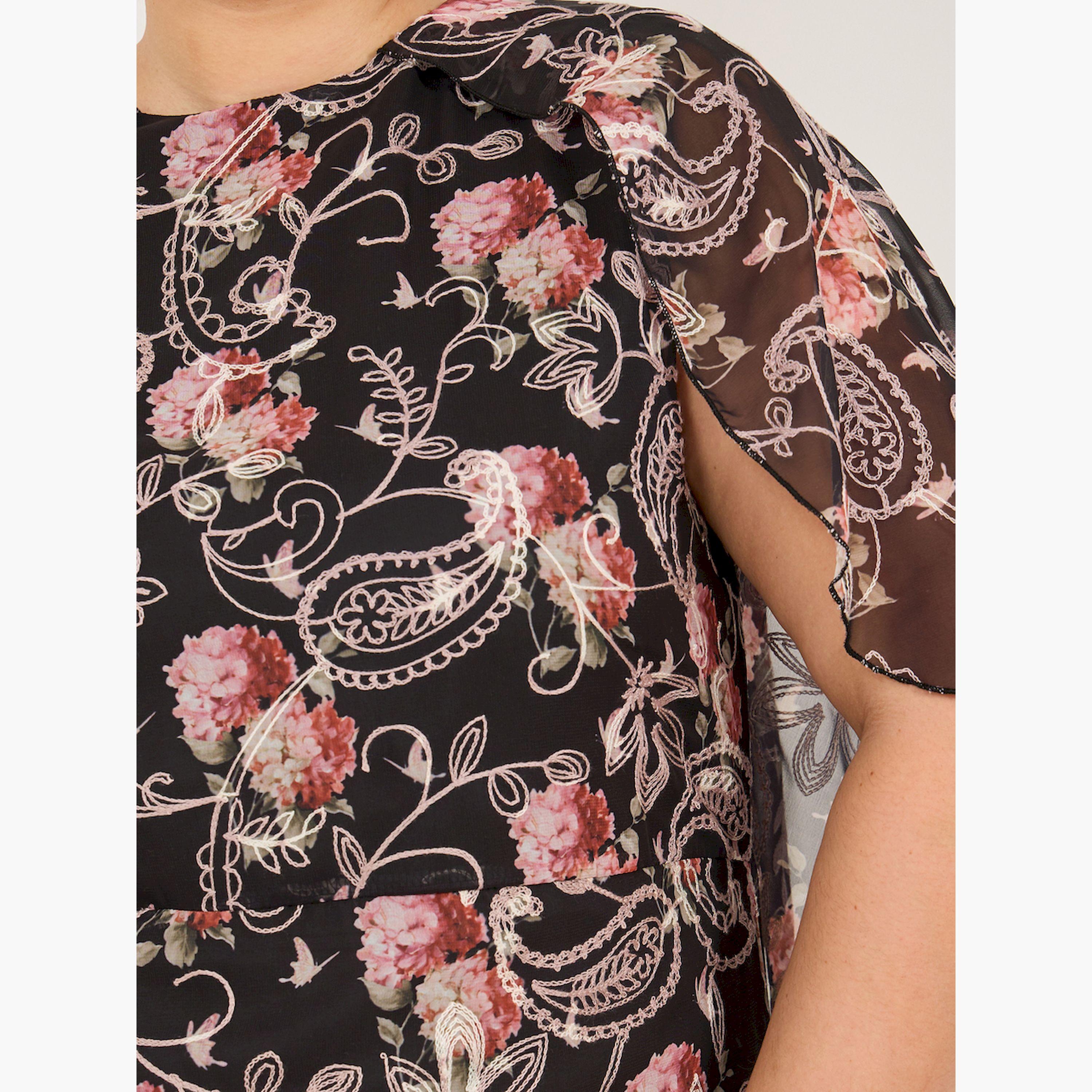 ستايلي - فستان ماكسي مطبوع بأكمام واسعة مقاس كبير-women-clothing-dresses-image-4