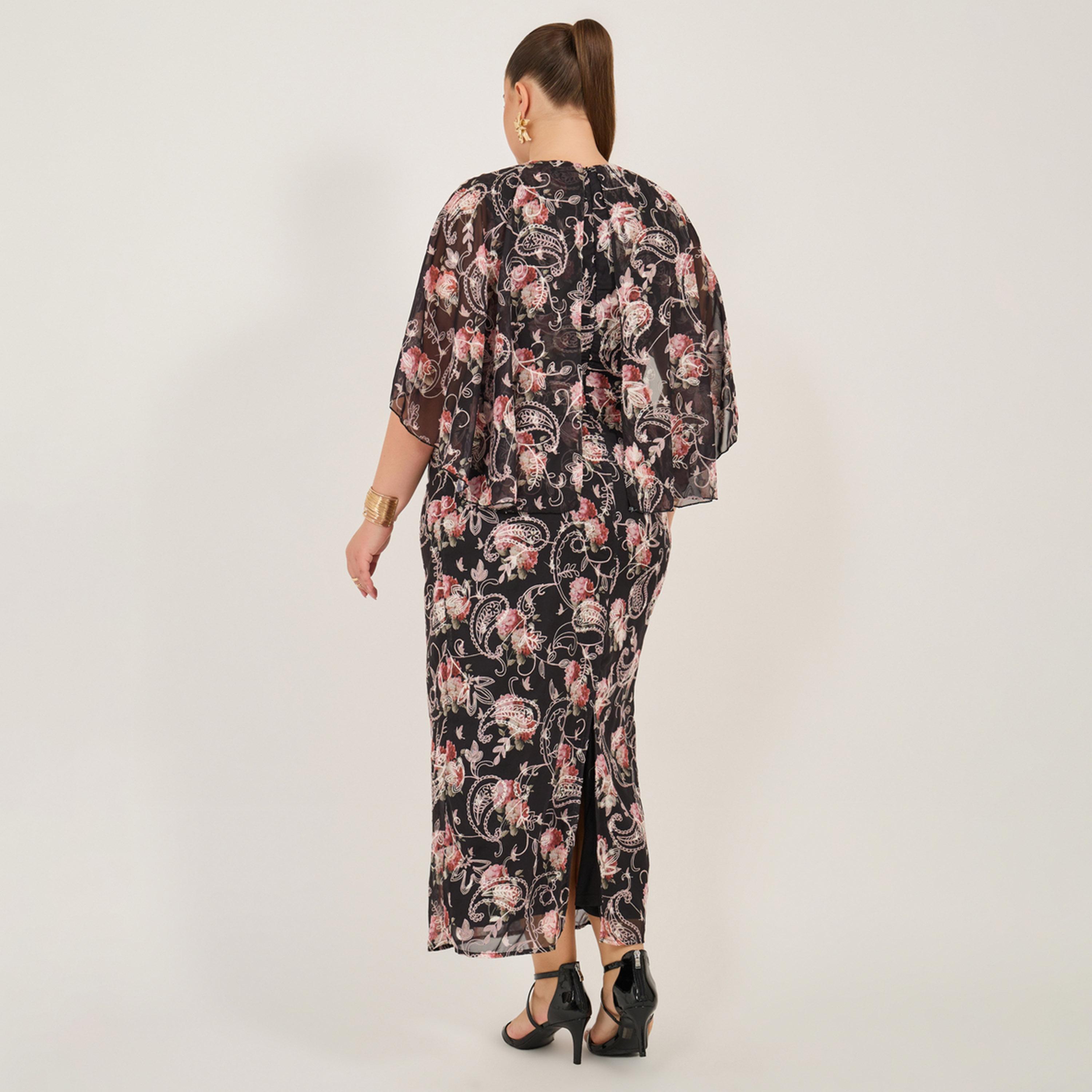ستايلي - فستان ماكسي مطبوع بأكمام واسعة مقاس كبير-women-clothing-dresses-image-5