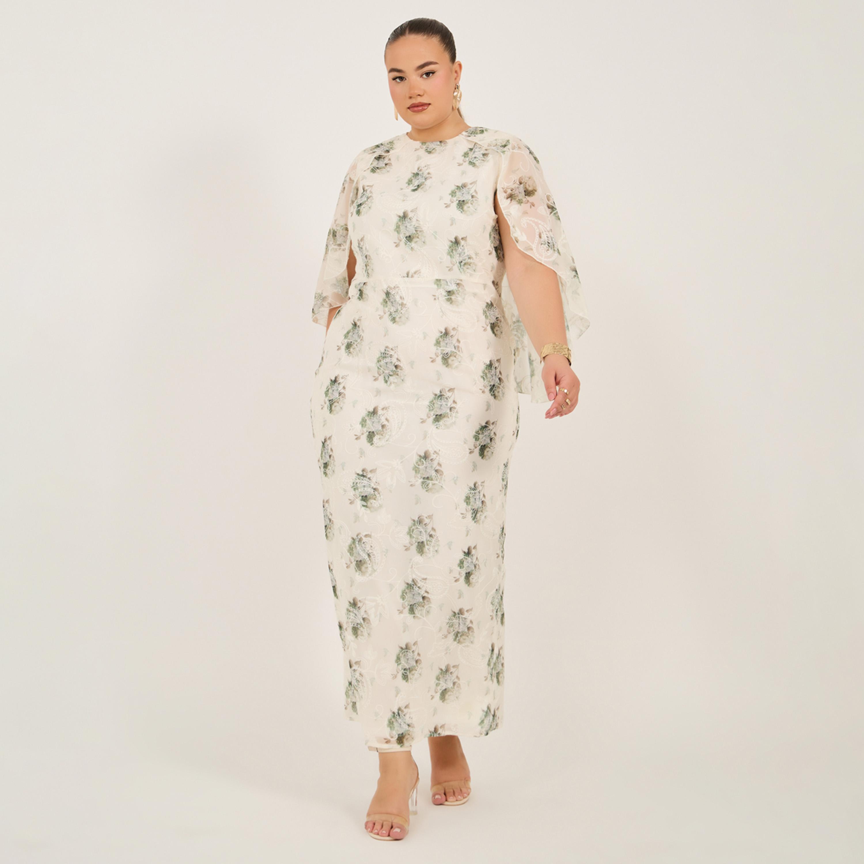 Styli Plus Size Printed Cape Sleeve Maxi Dress-women-clothing-dresses-image-1