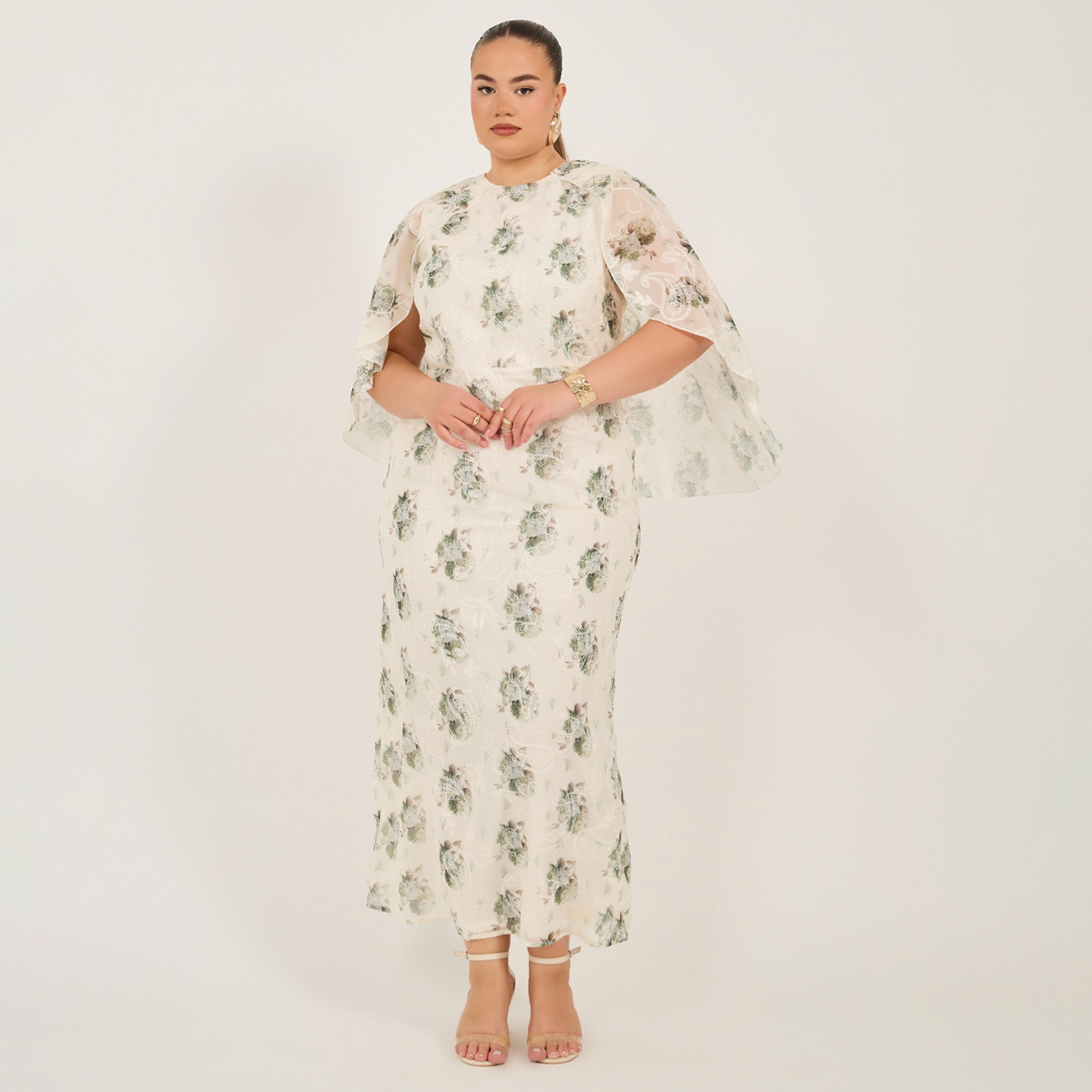 Styli Plus Size Printed Cape Sleeve Maxi Dress-women-clothing-dresses-image-2