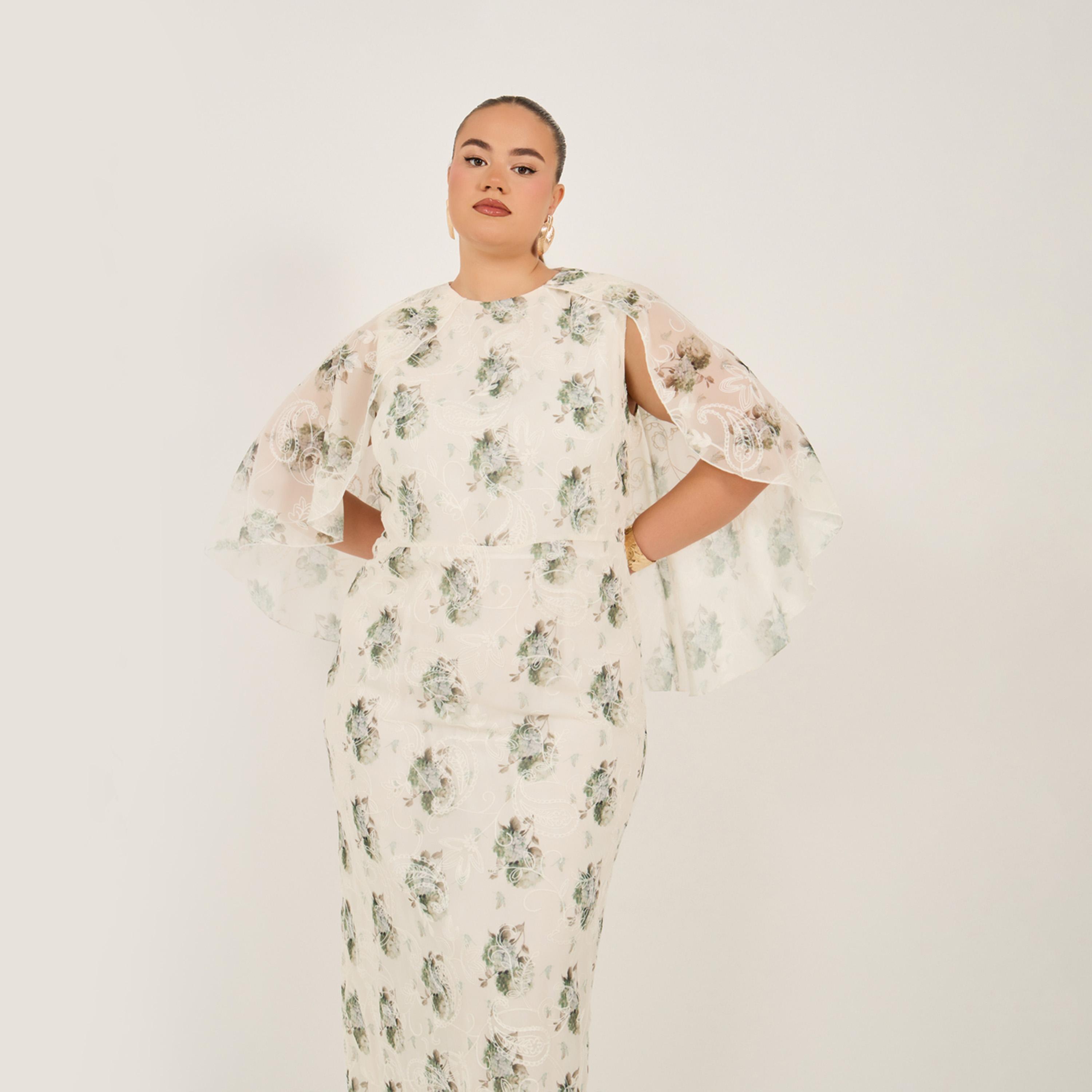 Styli Plus Size Printed Cape Sleeve Maxi Dress-women-clothing-dresses-image-3