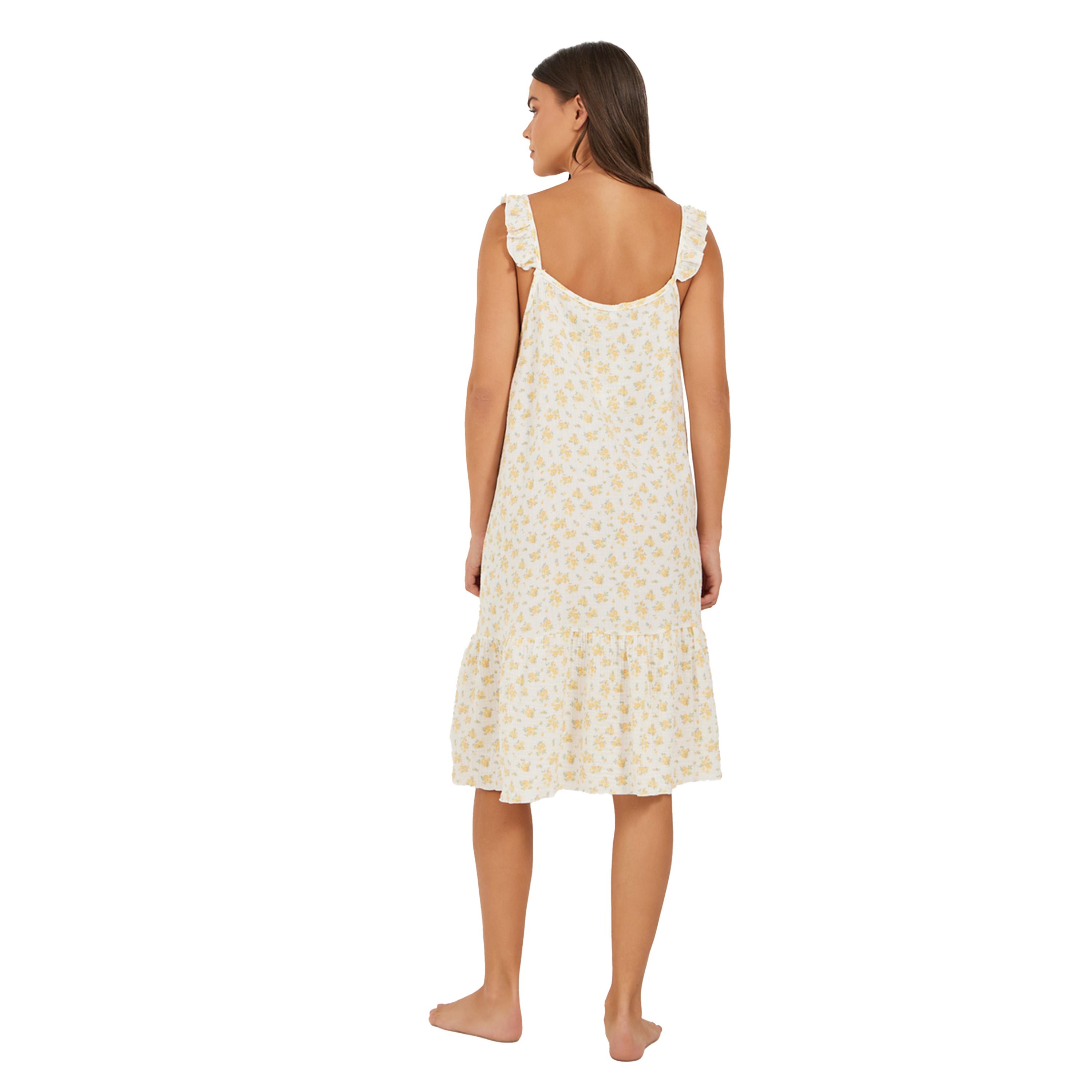 ستايلي - فستان شاش قطني للركبة بطبعة زهور صغيرة مع حاشية وأكمام كشكش-women-clothing-nightwear-nighties-image-4