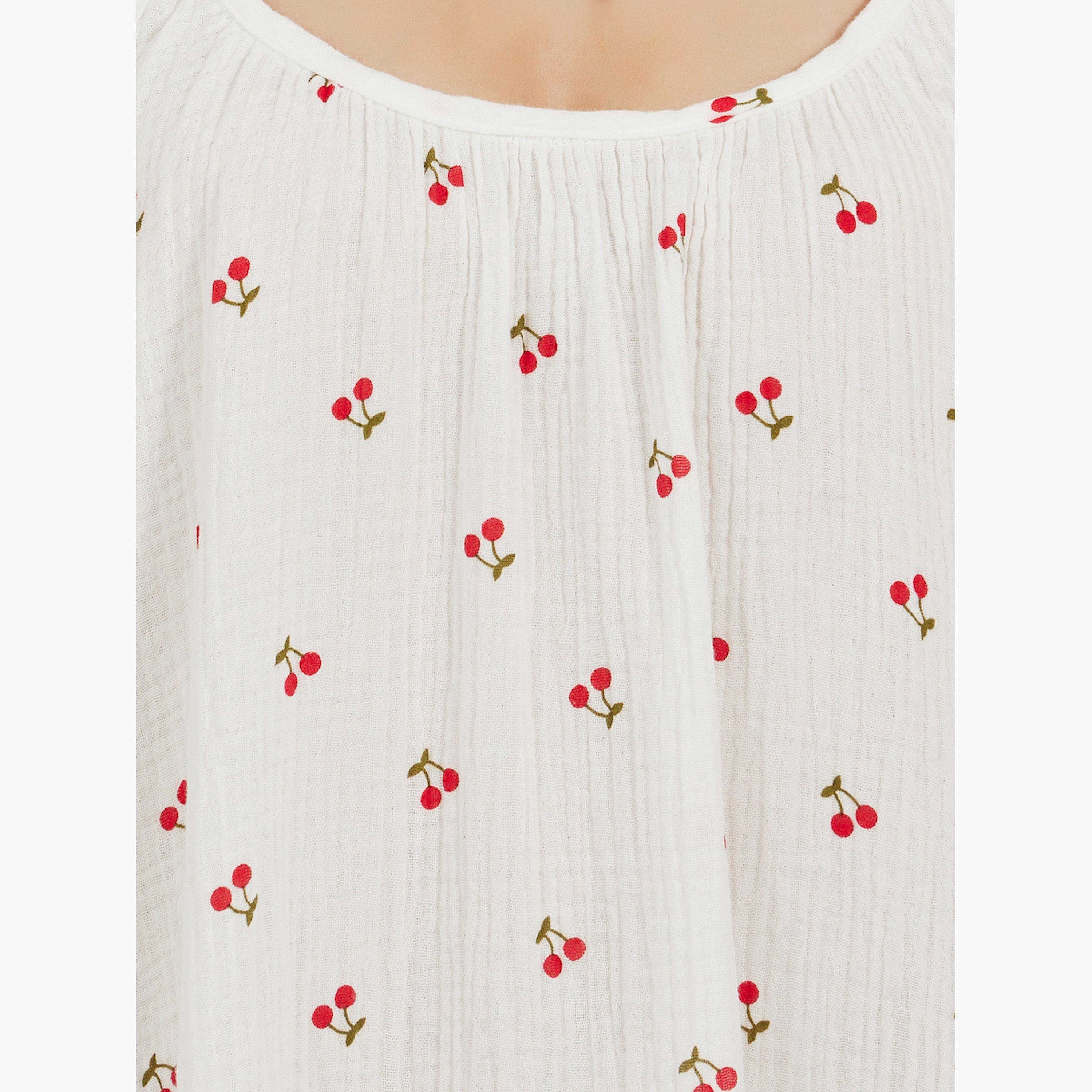 Styli Cherry Print Ruffled Trim Cotton Slip Dress-women-clothing-nightwear-nighties-image-3