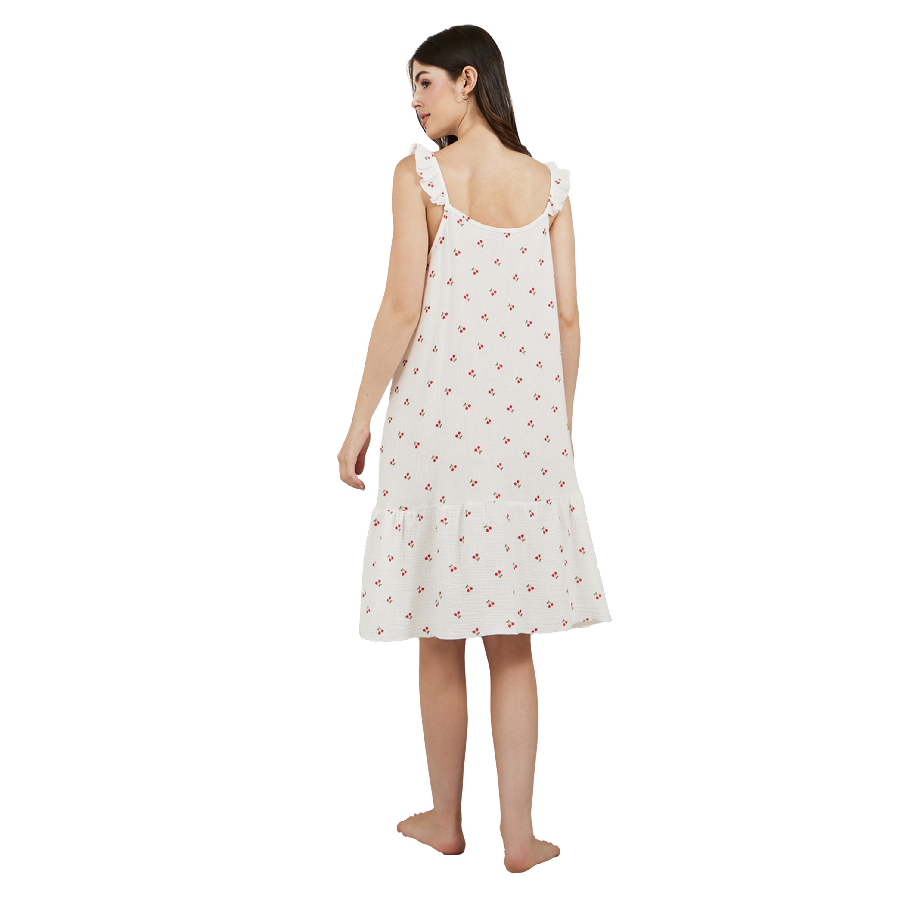 Styli Cherry Print Ruffled Trim Cotton Slip Dress-women-clothing-nightwear-nighties-image-4