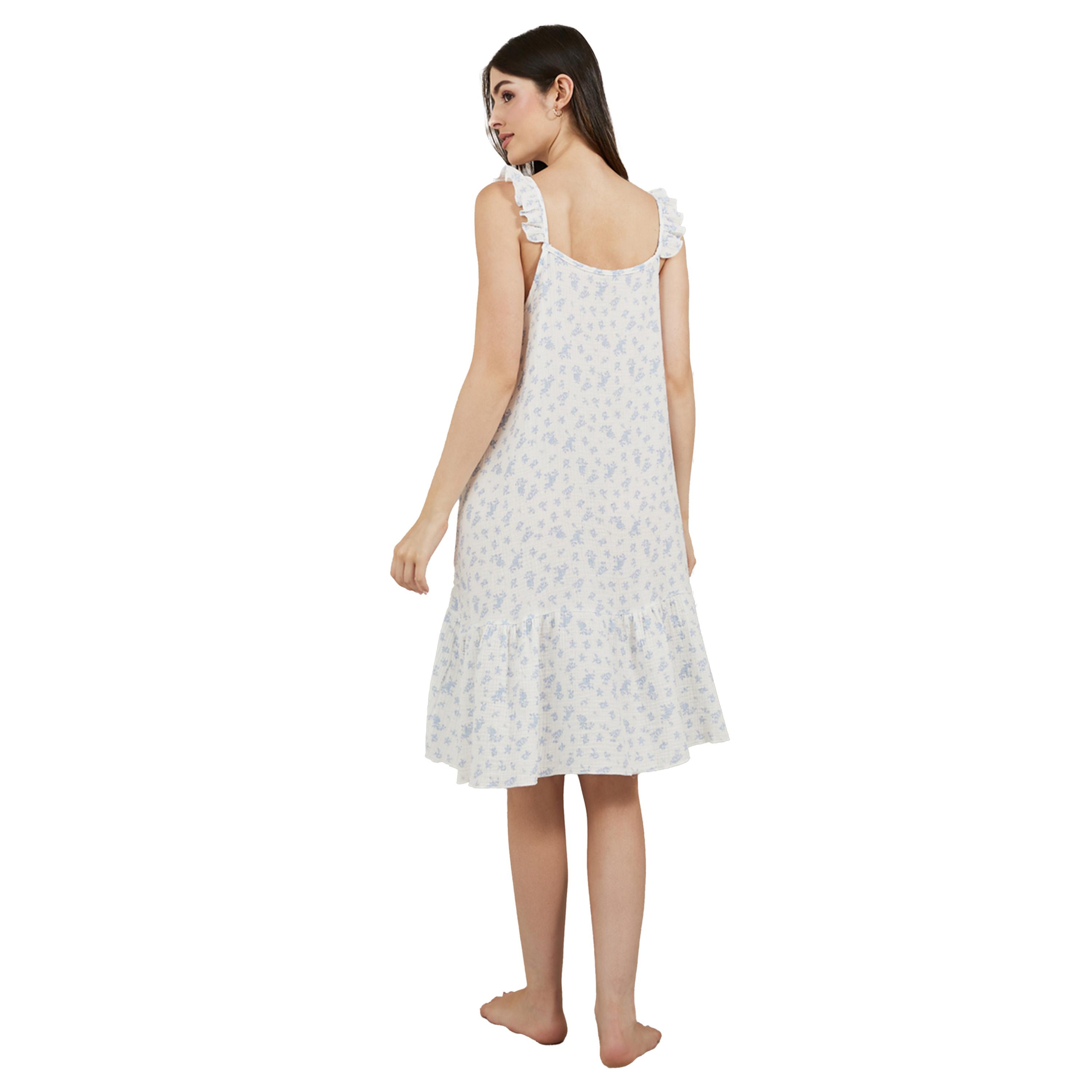 ستايلي - فستان من القطن بطبعة زهور وحواف مكشكشة-women-clothing-nightwear-nighties-image-4