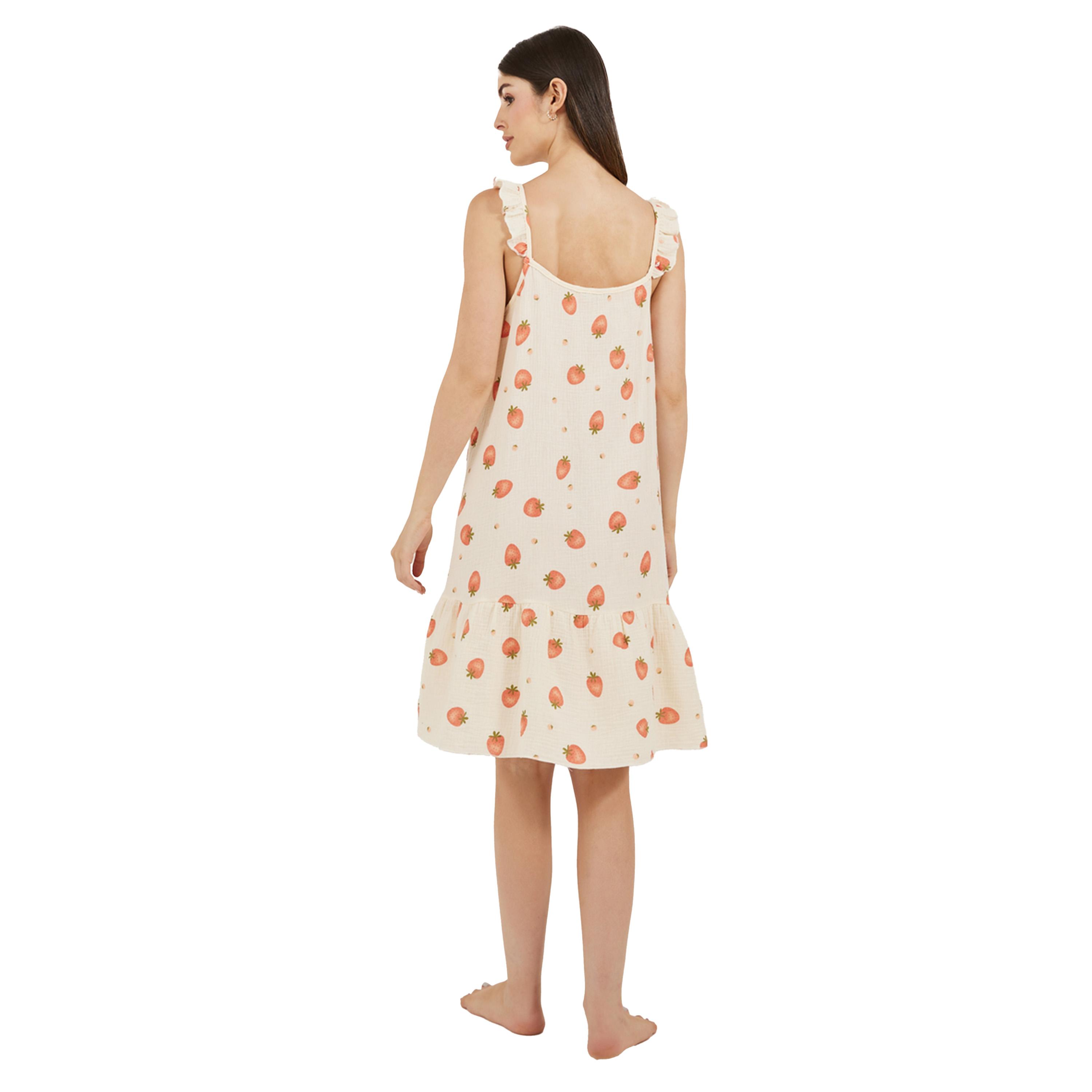 Styli Strawberry Print Ruffled Trim Cotton Slip Dress-women-clothing-nightwear-nighties-image-4