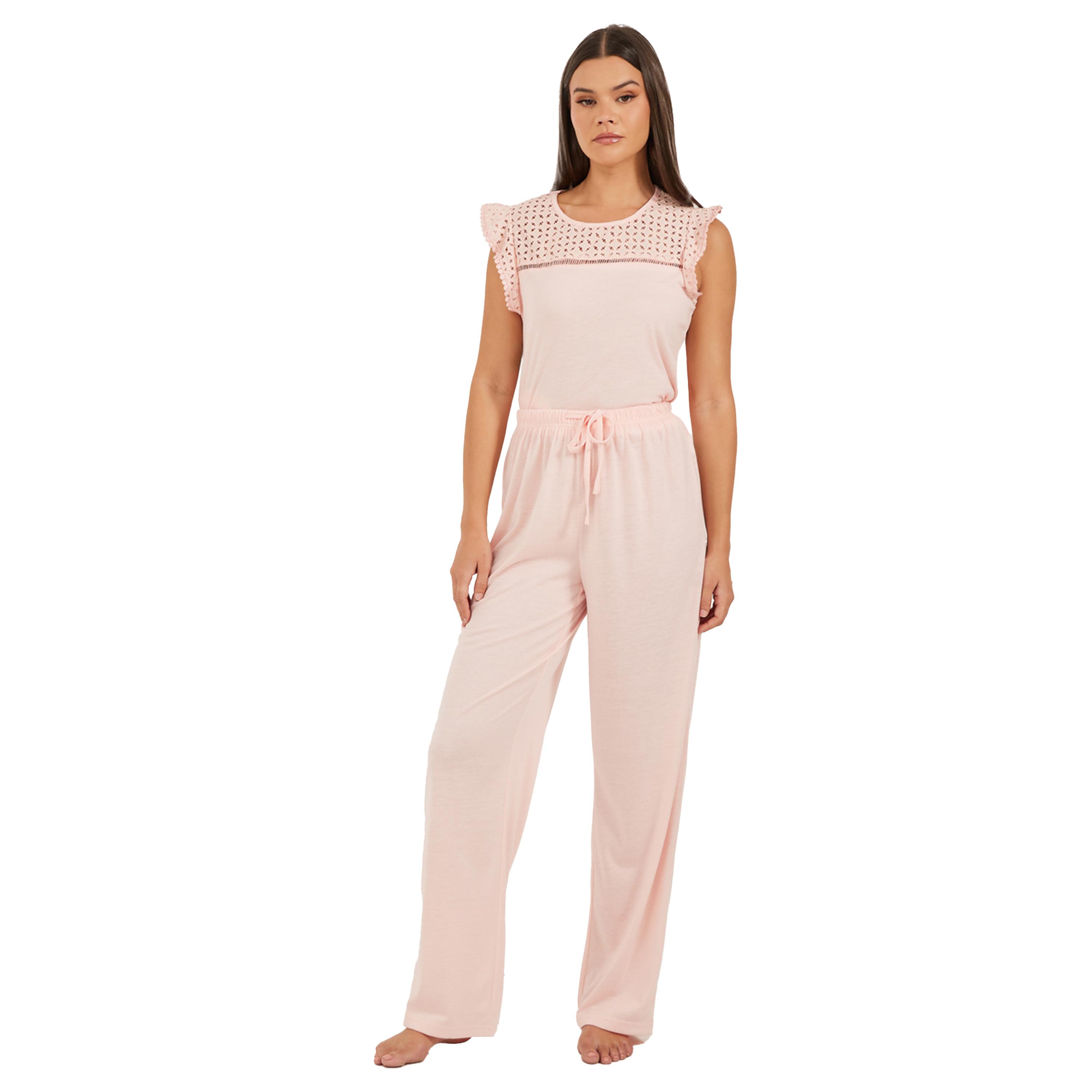 Styli Schiffli Yoke Pompom Trim Detail Top and Pyjama Pants Set-women-clothing-nightwear-pyjamas-longsets-image-2