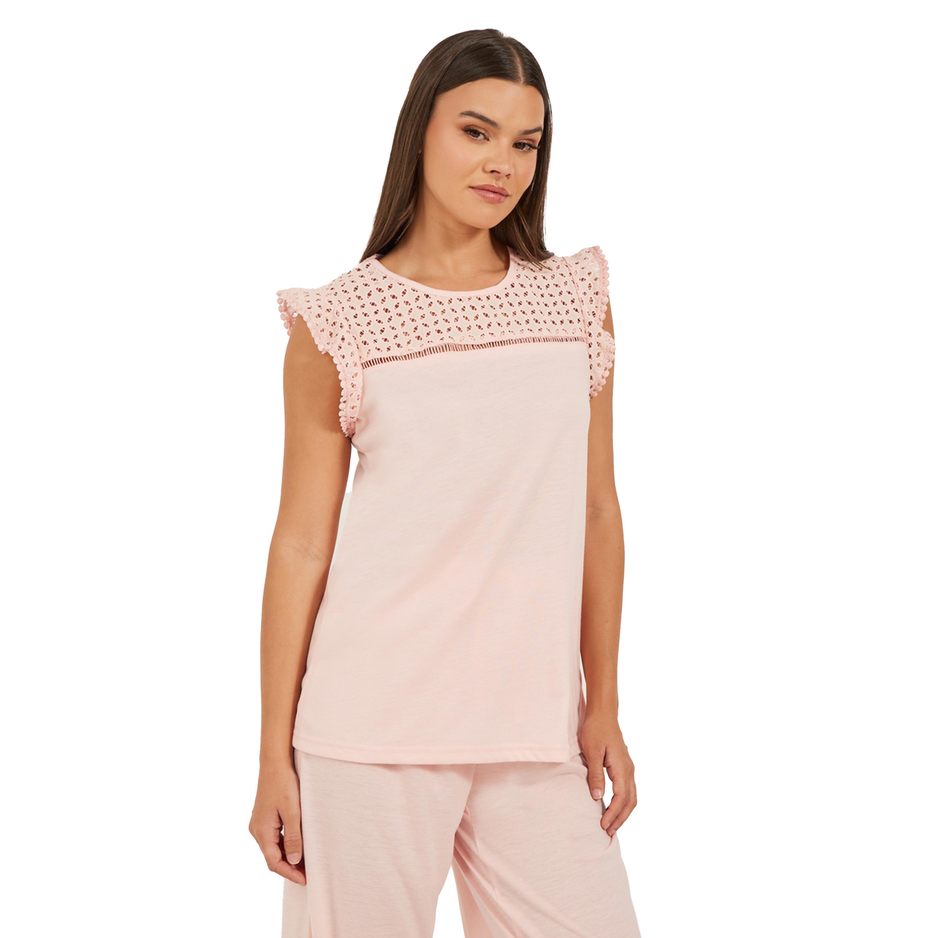 Styli Schiffli Yoke Pompom Trim Detail Top and Pyjama Pants Set-women-clothing-nightwear-pyjamas-longsets-image-3