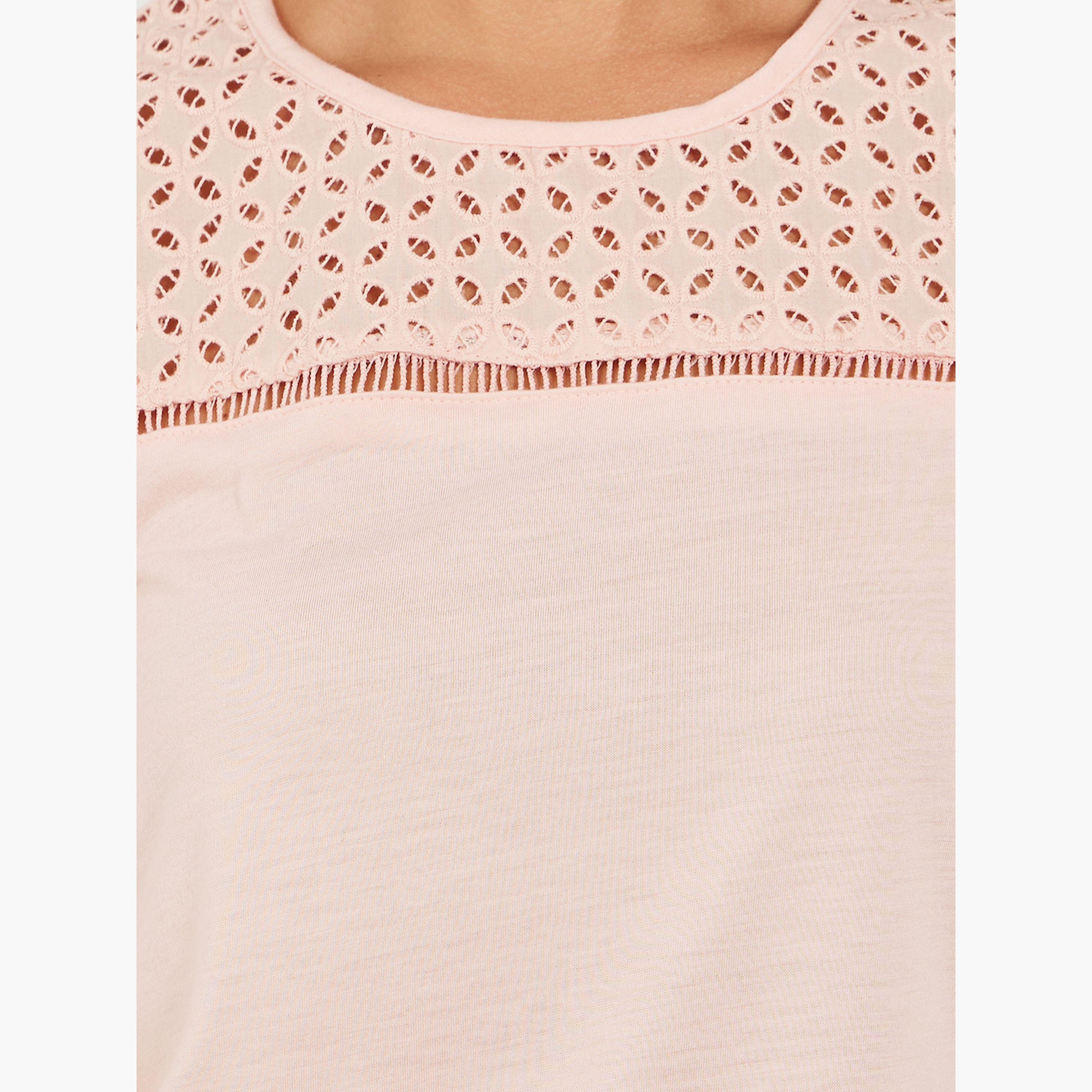 Styli Schiffli Yoke Pompom Trim Detail Top and Pyjama Pants Set-women-clothing-nightwear-pyjamas-longsets-image-4