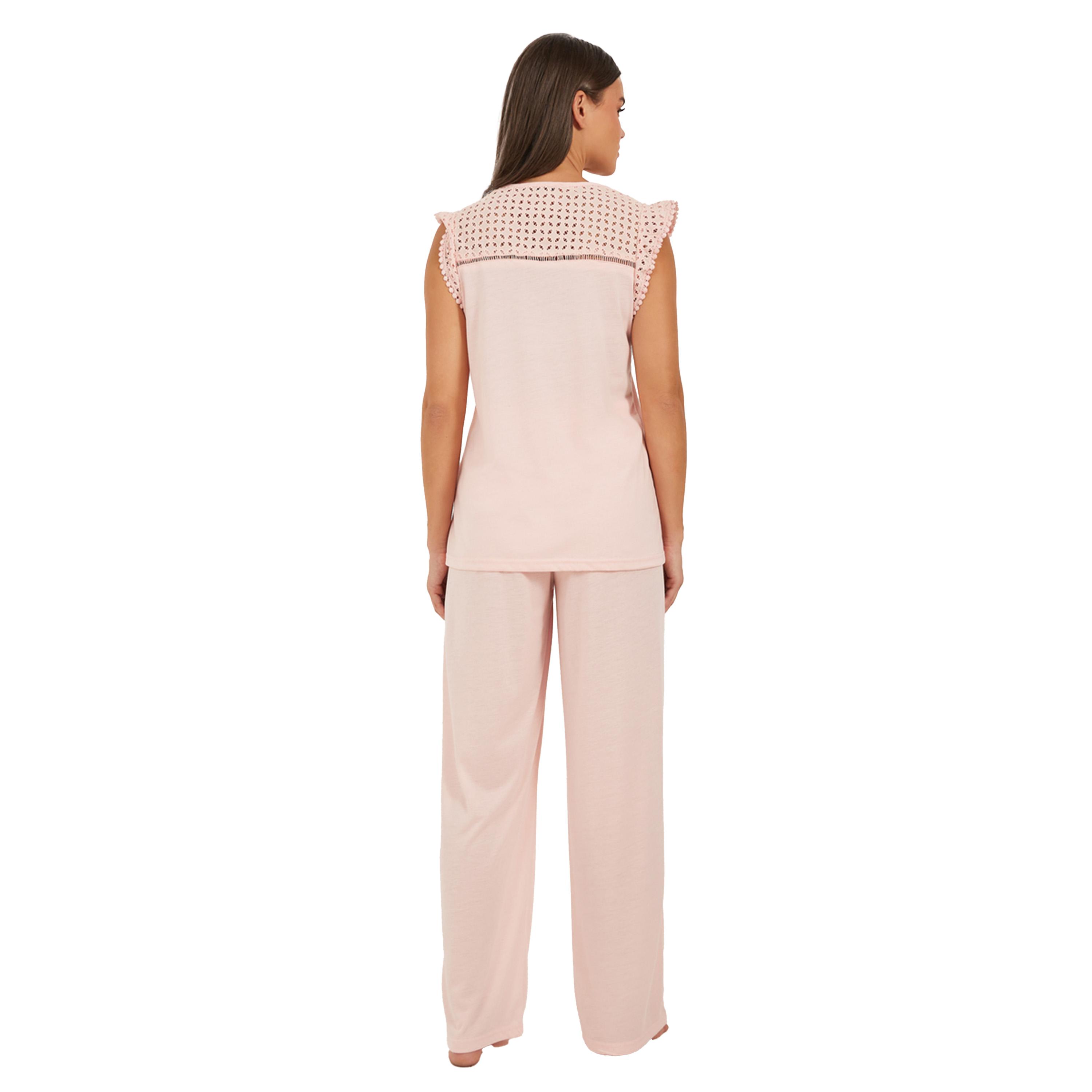 Styli Schiffli Yoke Pompom Trim Detail Top and Pyjama Pants Set-women-clothing-nightwear-pyjamas-longsets-image-5