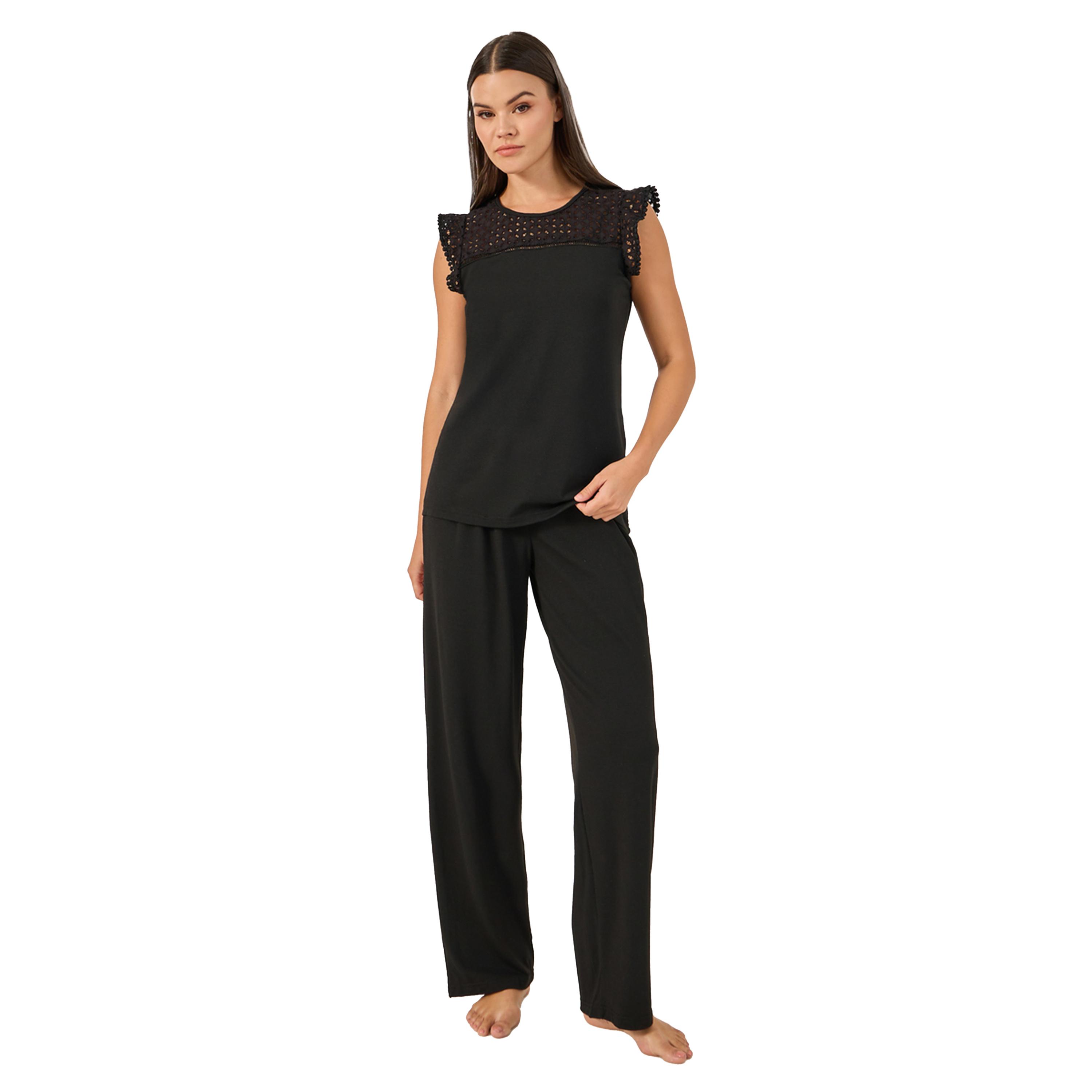 Styli Schiffli Yoke Pompom Trim Detail Top and Pyjama Pants Set-women-clothing-nightwear-pyjamas-longsets-image-2