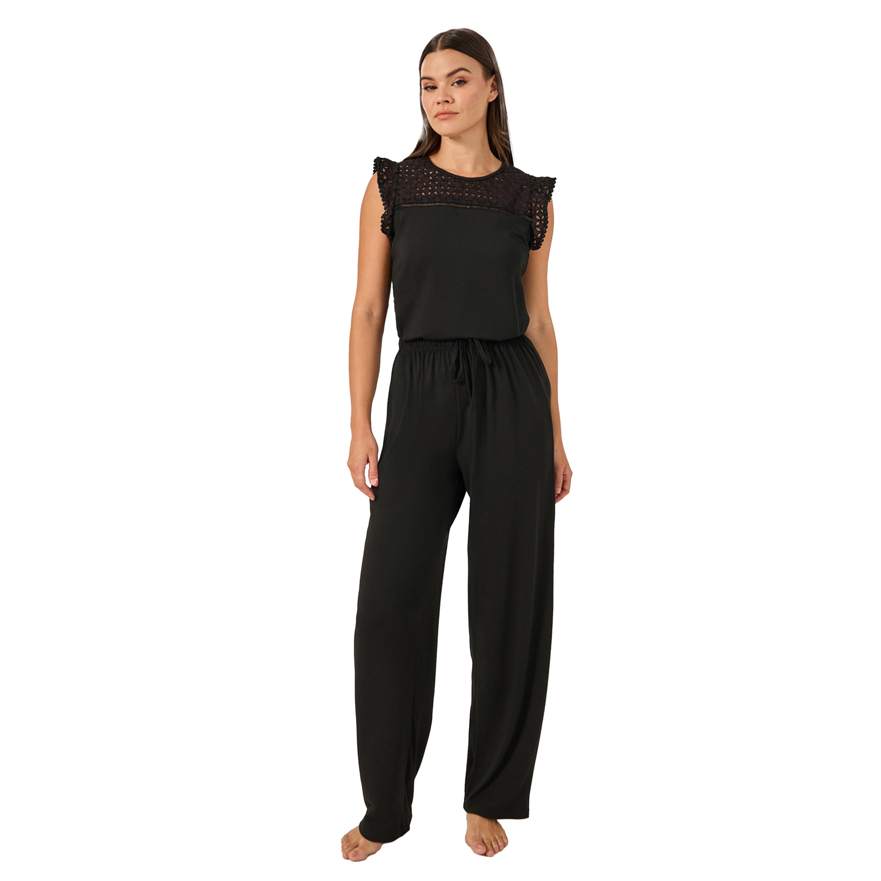 Styli Schiffli Yoke Pompom Trim Detail Top and Pyjama Pants Set-women-clothing-nightwear-pyjamas-longsets-image-3