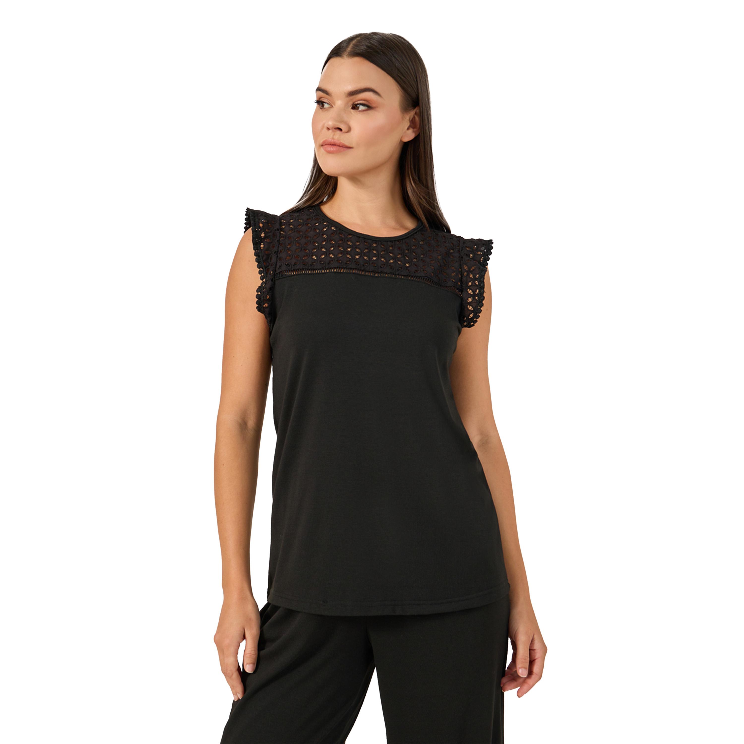 Styli Schiffli Yoke Pompom Trim Detail Top and Pyjama Pants Set-women-clothing-nightwear-pyjamas-longsets-image-4