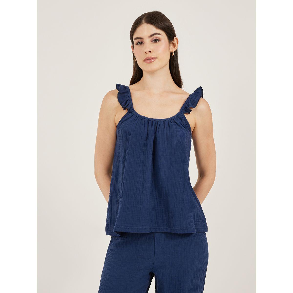 Styli Cotton Gauze Ruffle Cami and Pyjama Set-women-clothing-nightwear-pyjamas-longsets-image-3