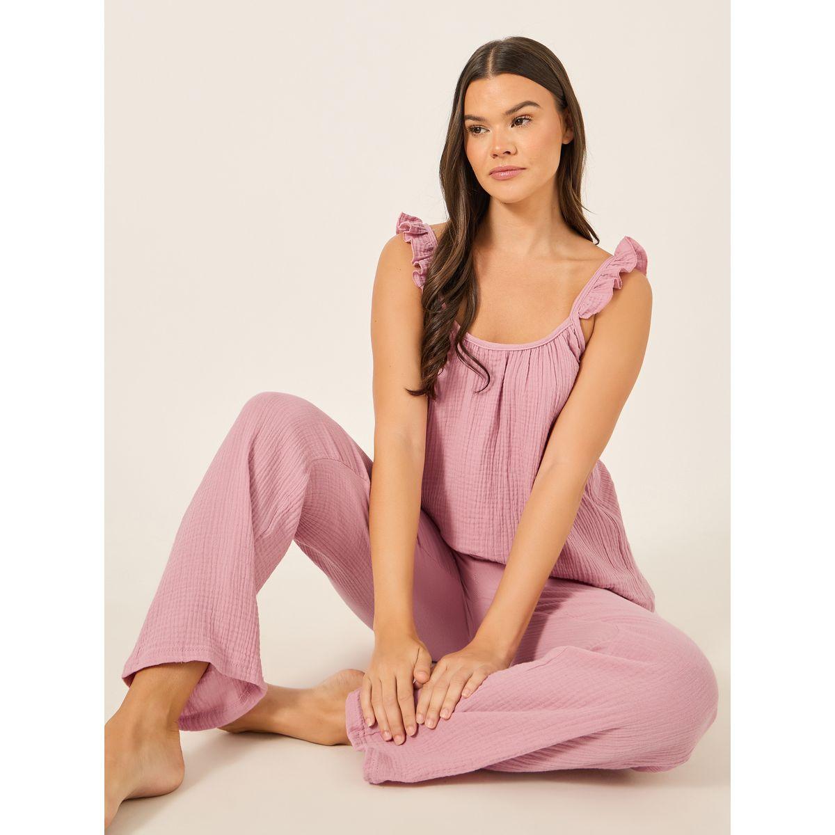 Styli Cotton Gauze Ruffle Cami and Pyjama Set-women-clothing-nightwear-pyjamas-longsets-image-1