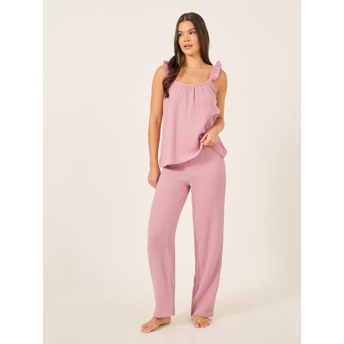 Styli Cotton Gauze Ruffle Cami and Pyjama Set-women-clothing-nightwear-pyjamas-longsets-image-2