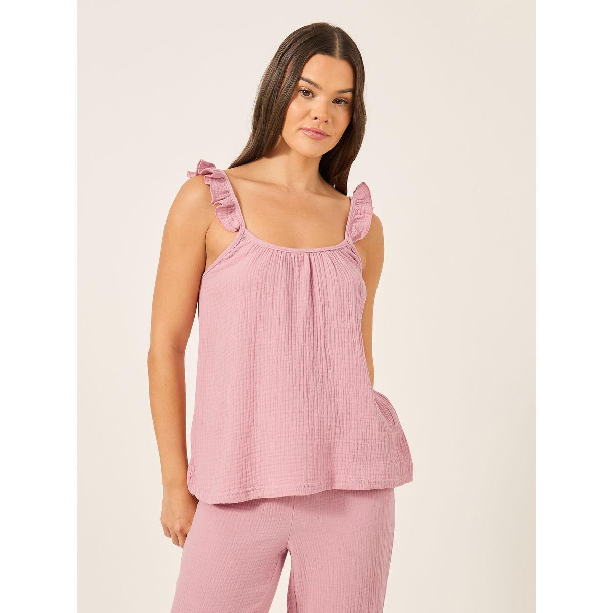 Styli Cotton Gauze Ruffle Cami and Pyjama Set-women-clothing-nightwear-pyjamas-longsets-image-3