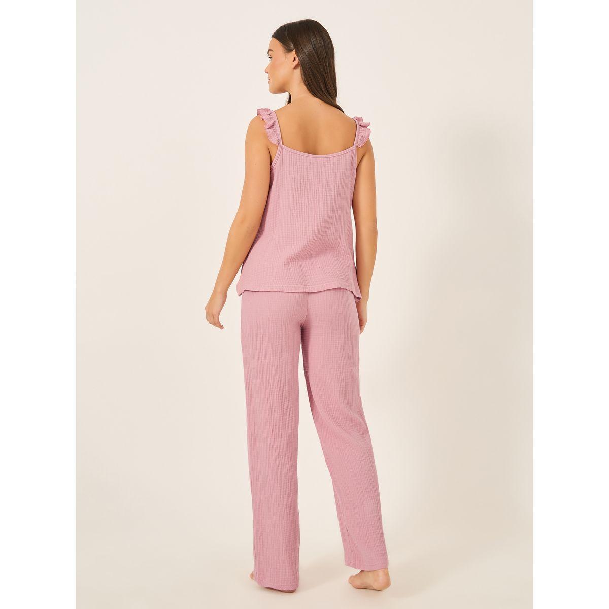 Styli Cotton Gauze Ruffle Cami and Pyjama Set-women-clothing-nightwear-pyjamas-longsets-image-5