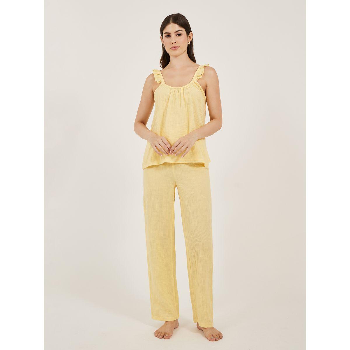 Styli Cotton Gauze Ruffle Cami and Pyjama Set-women-clothing-nightwear-pyjamas-longsets-image-1