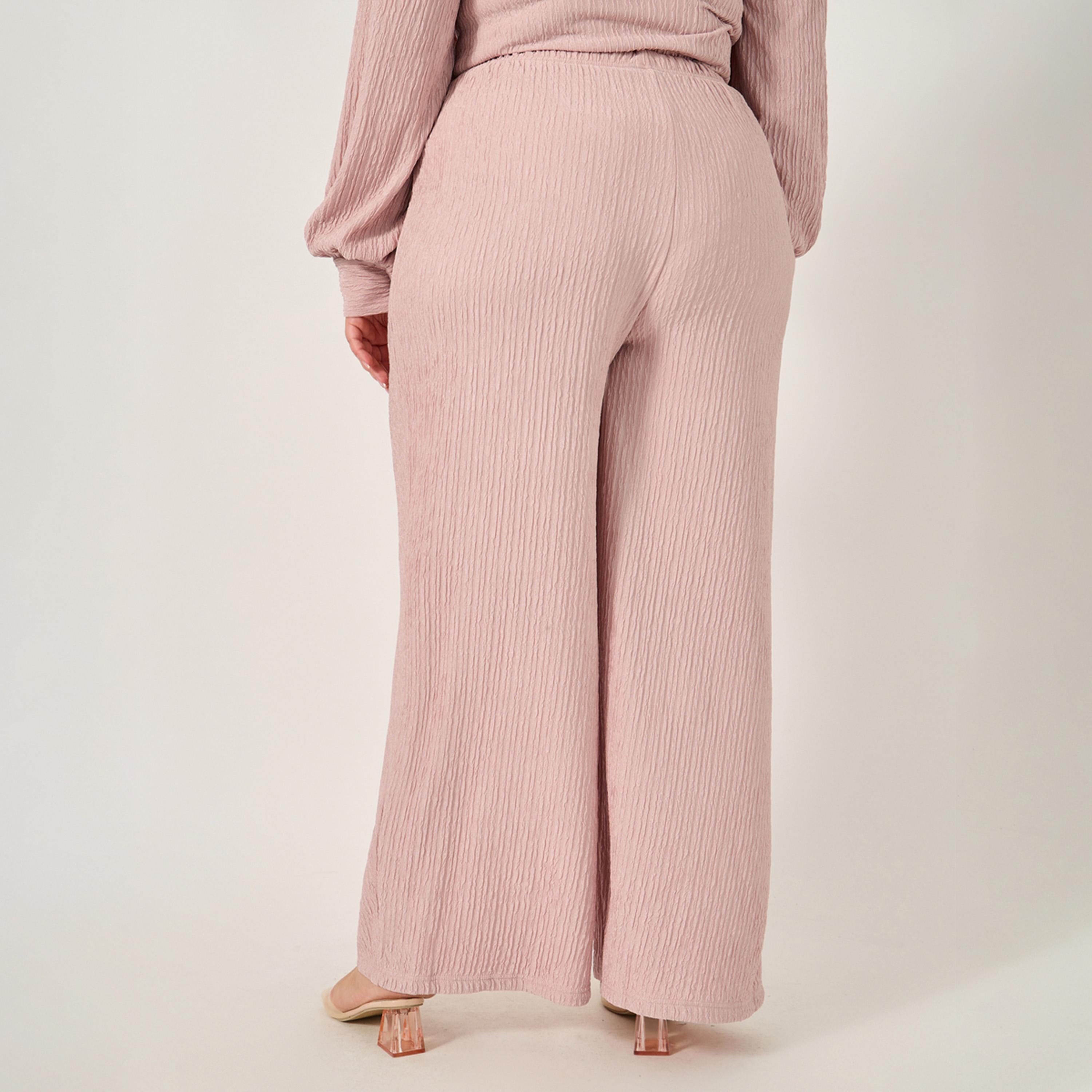 Styli Plus Size Textured Shirt and Wide Leg Pants Co-ords-women-clothing-bottoms-trousers-image-4