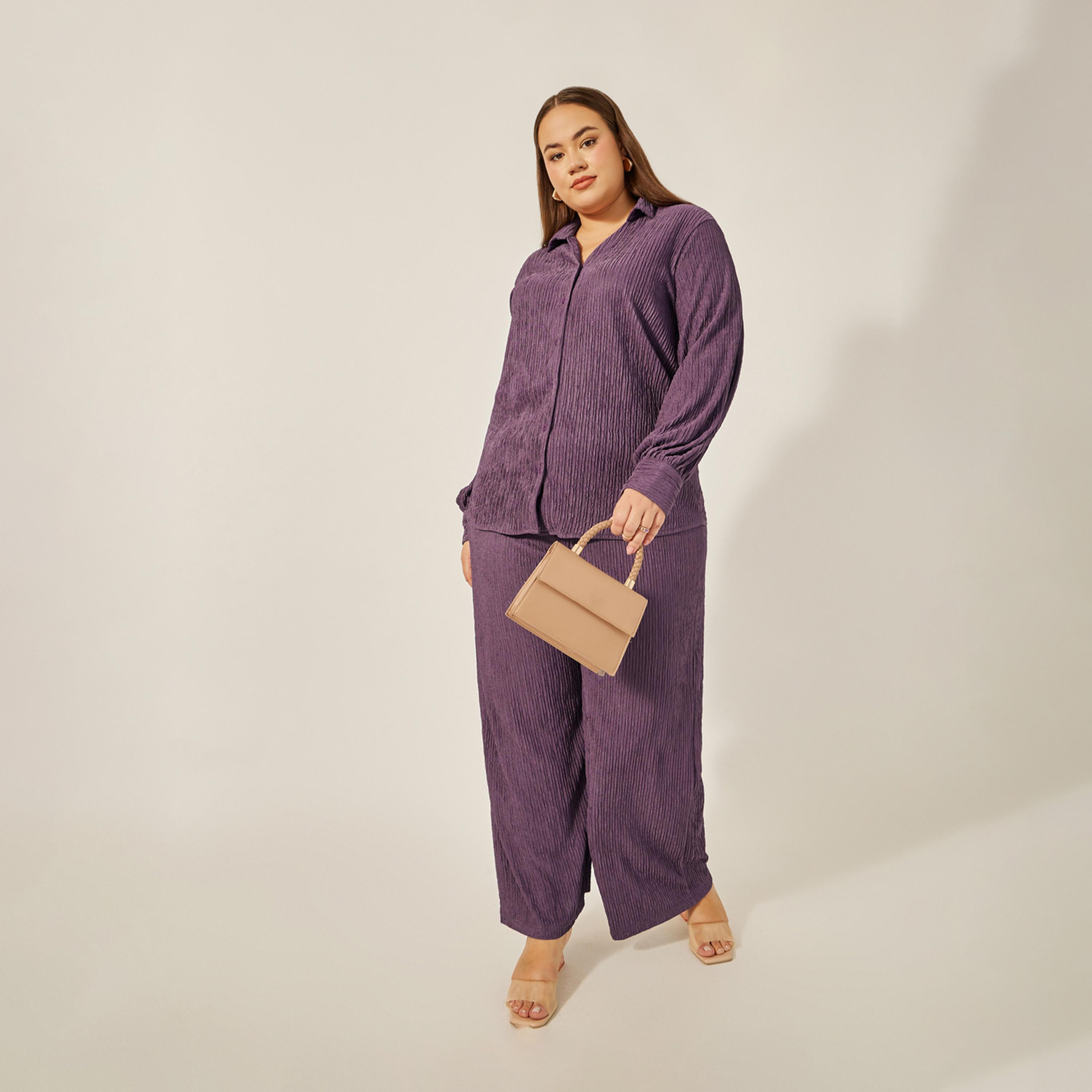 Styli Plus Size Textured Mid-Rise Wide Leg Pants-women-clothing-bottoms-trousers-image-2