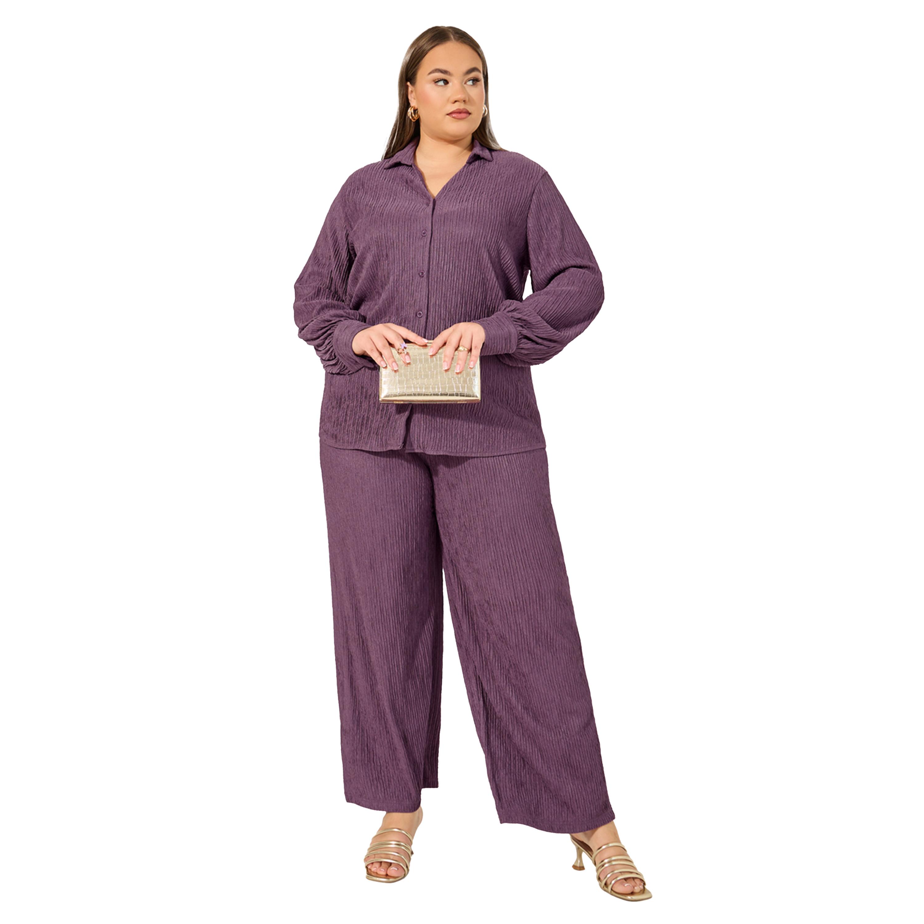 ستايلي -   قميص سادة مقاس كبيربأكمام طويلة-women-clothing-shirtsandblouses-shirts-image-1