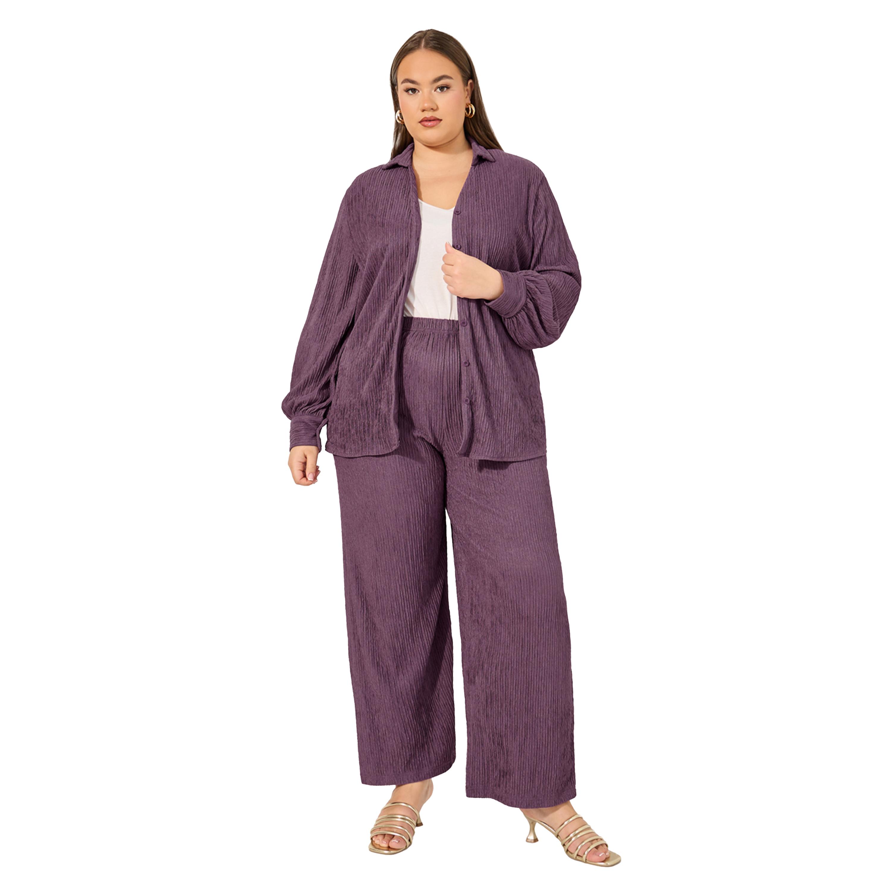 ستايلي -   قميص سادة مقاس كبيربأكمام طويلة-women-clothing-shirtsandblouses-shirts-image-2