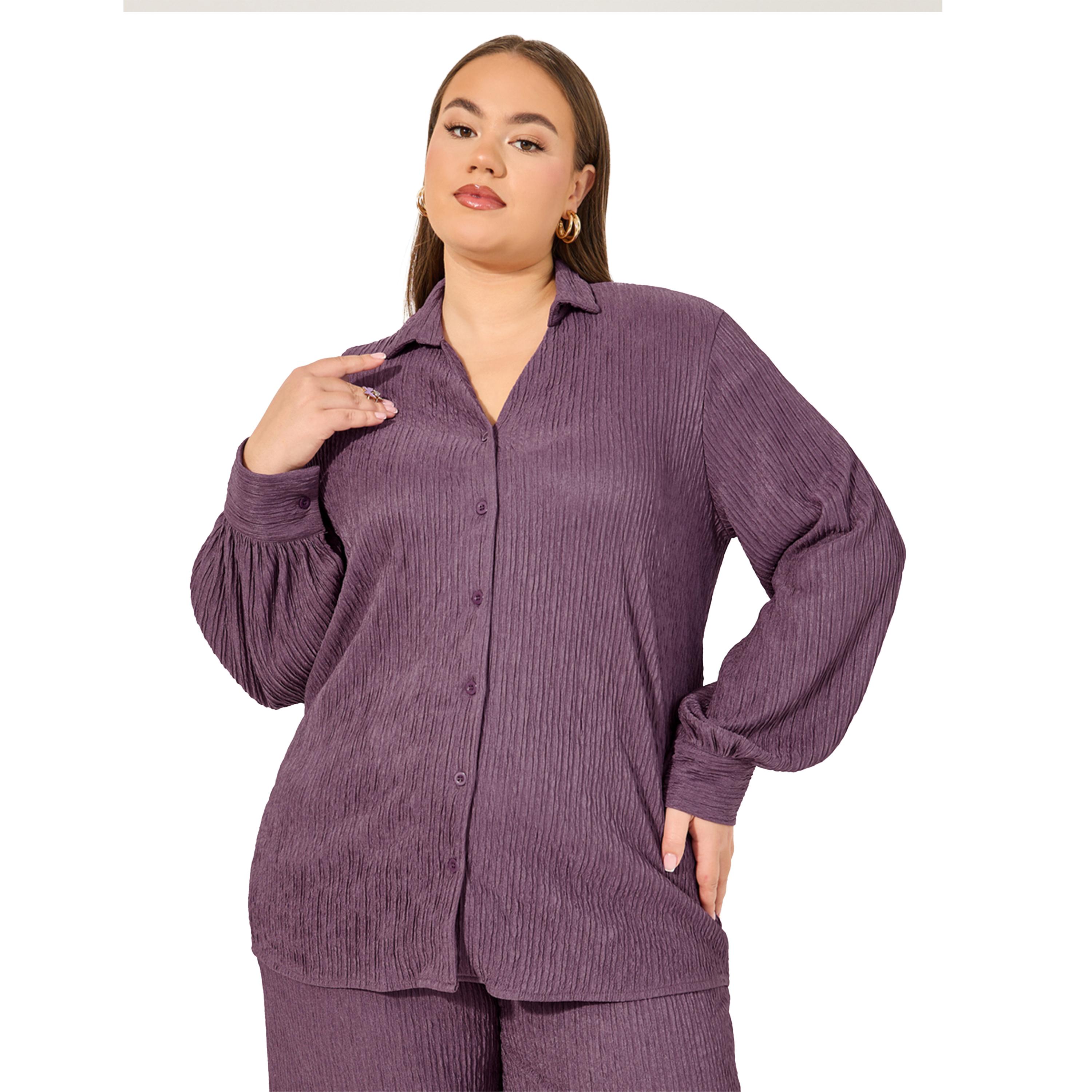 ستايلي -   قميص سادة مقاس كبيربأكمام طويلة-women-clothing-shirtsandblouses-shirts-image-3