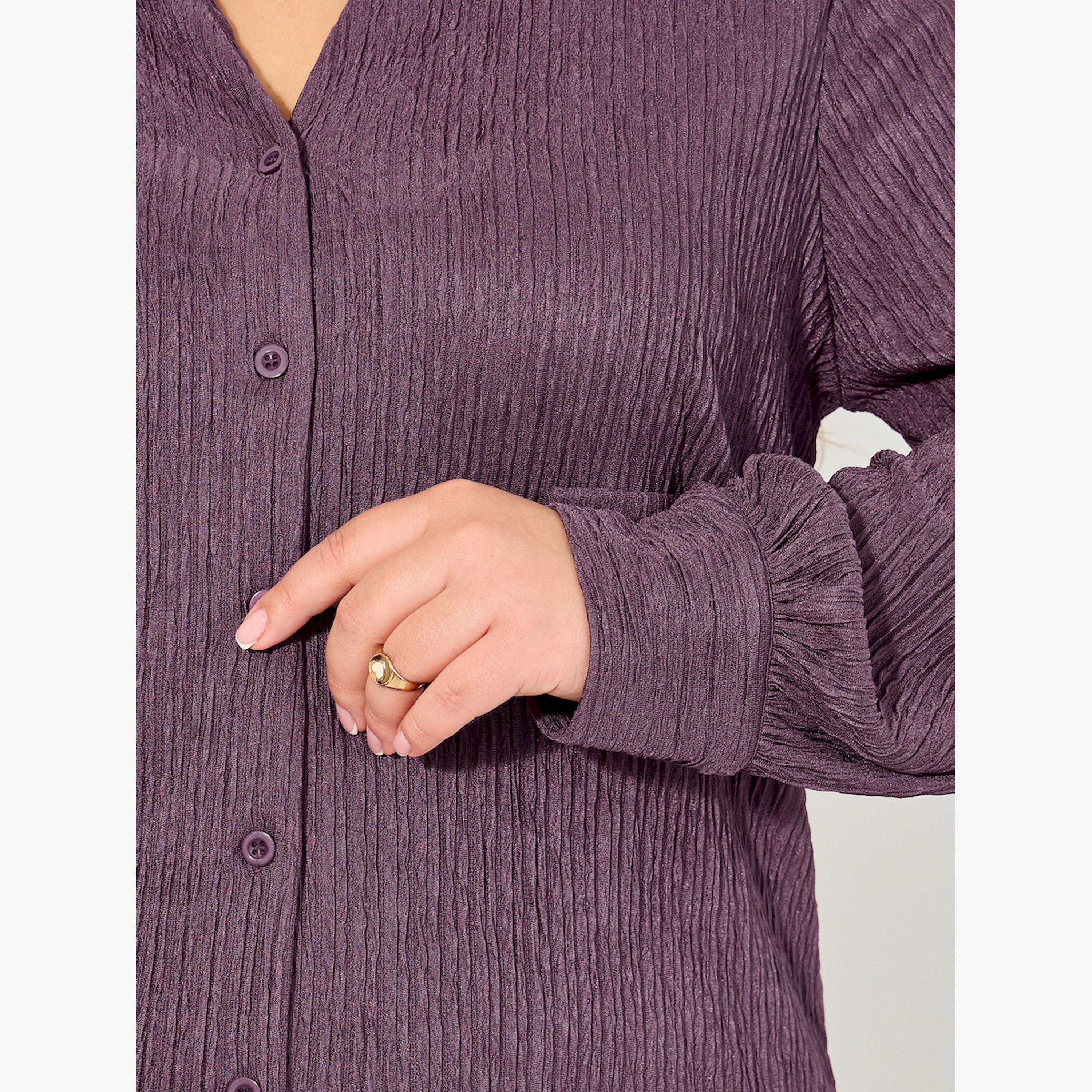 ستايلي -   قميص سادة مقاس كبيربأكمام طويلة-women-clothing-shirtsandblouses-shirts-image-4