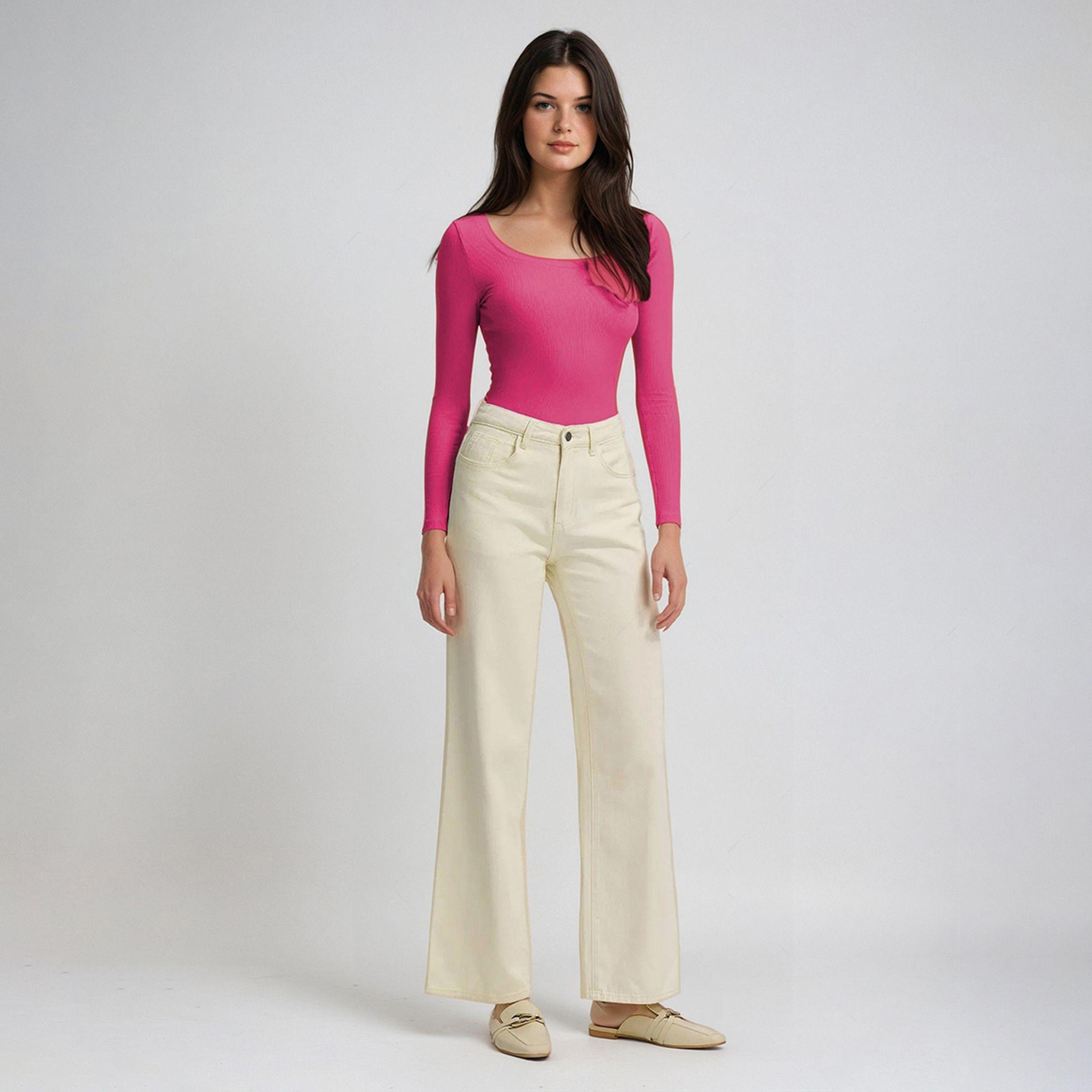 كوتي × ستايلي - تي شيرت نسائي ضيق ومضلع بأكمام طويلة - وردي-women-clothing-tshirts-image-2