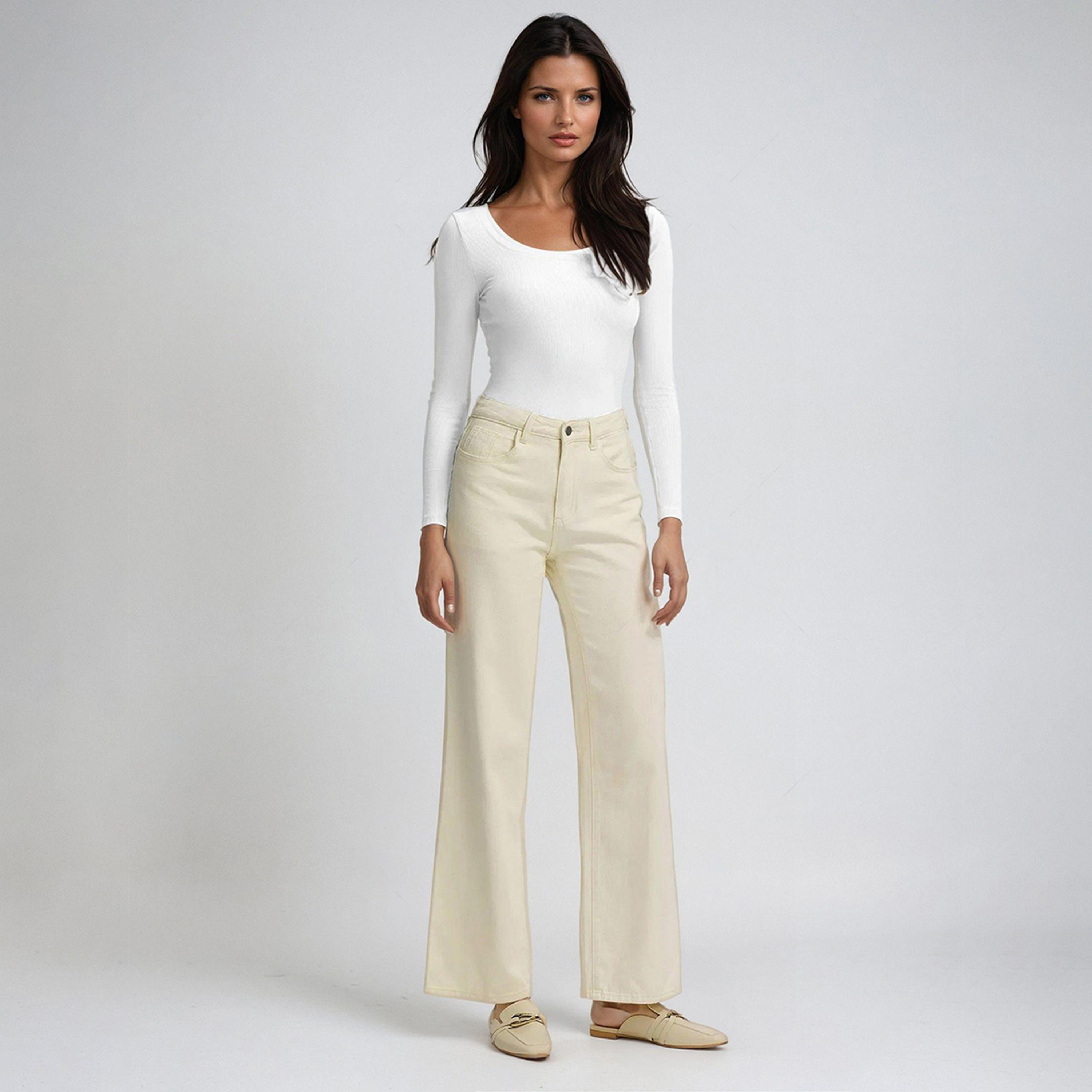 Kotty X Styli Womens Slim Fit Long Sleeve Ribbed White T-shirt-women-clothing-tshirts-image-2
