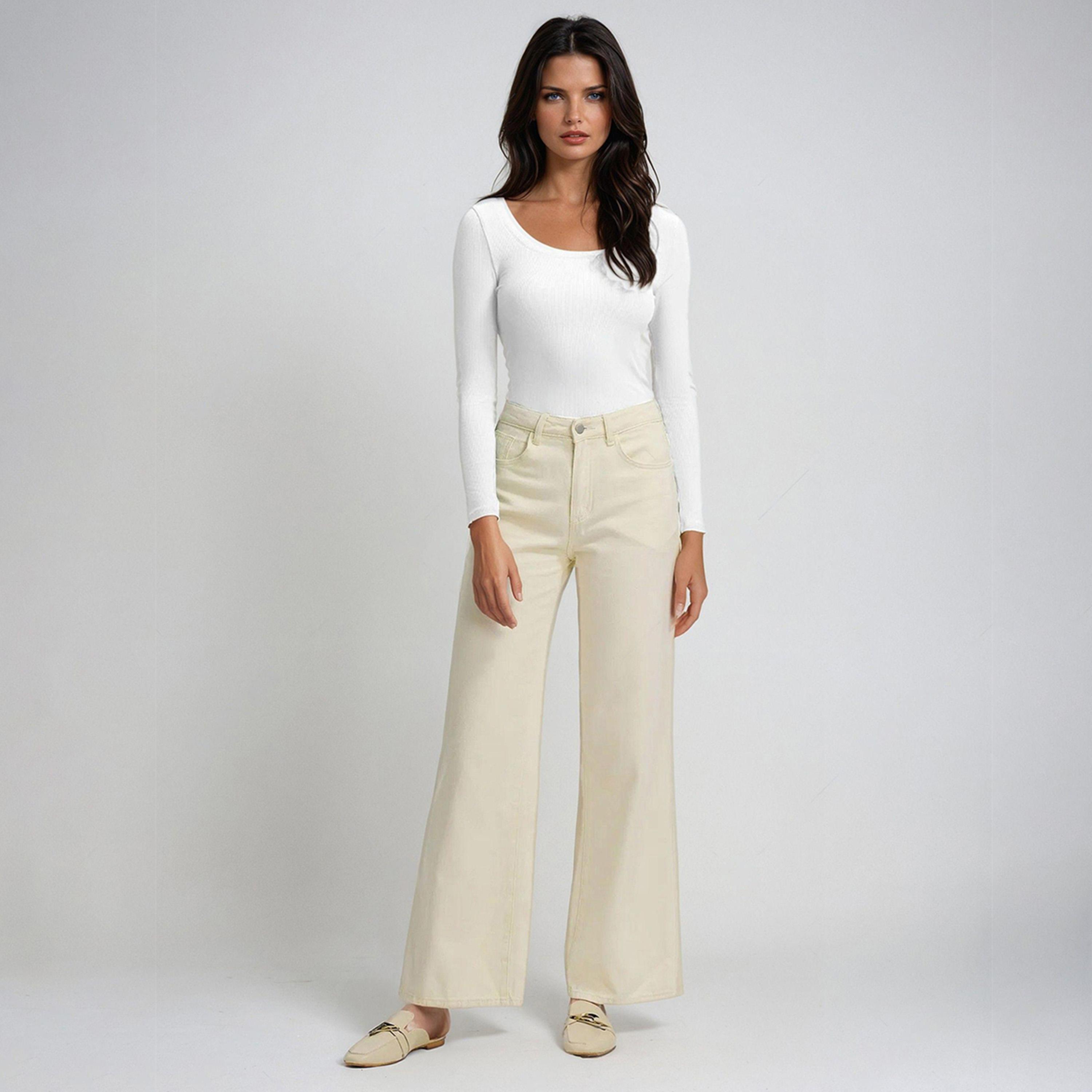 كوتي × ستايلي - تي شيرت نسائي ضيق ومضلع بأكمام طويلة - أبيض-women-clothing-tshirts-image-4