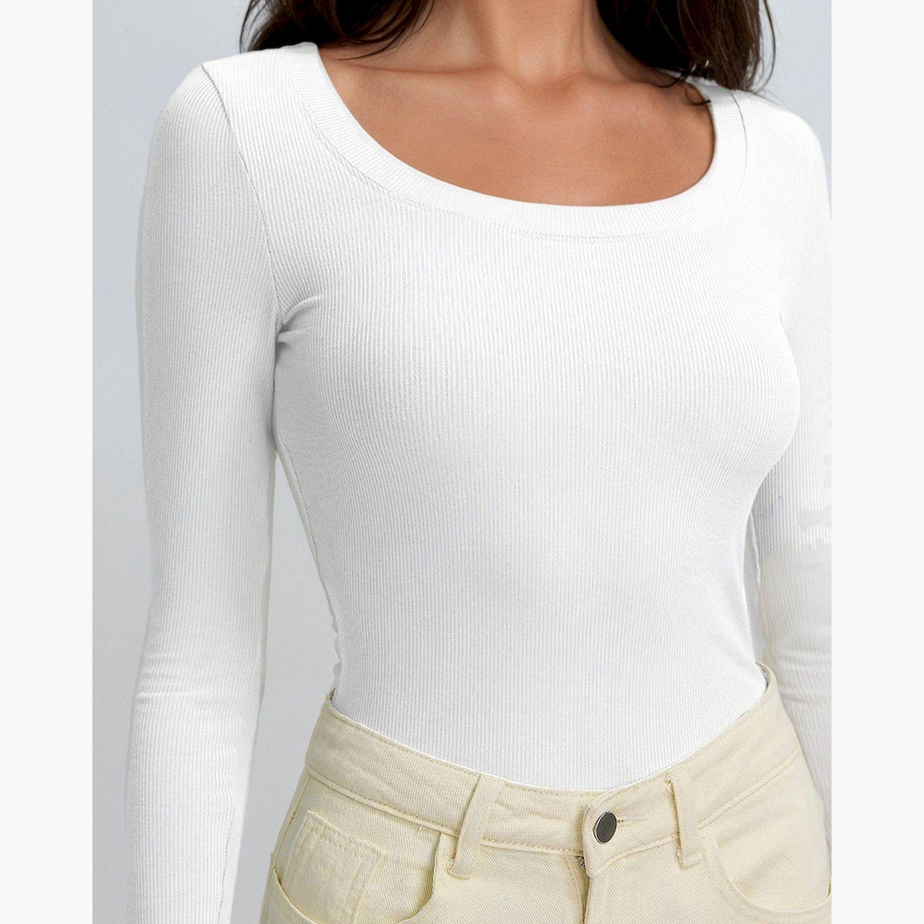 Kotty X Styli Womens Slim Fit Long Sleeve Ribbed White T-shirt-women-clothing-tshirts-image-5