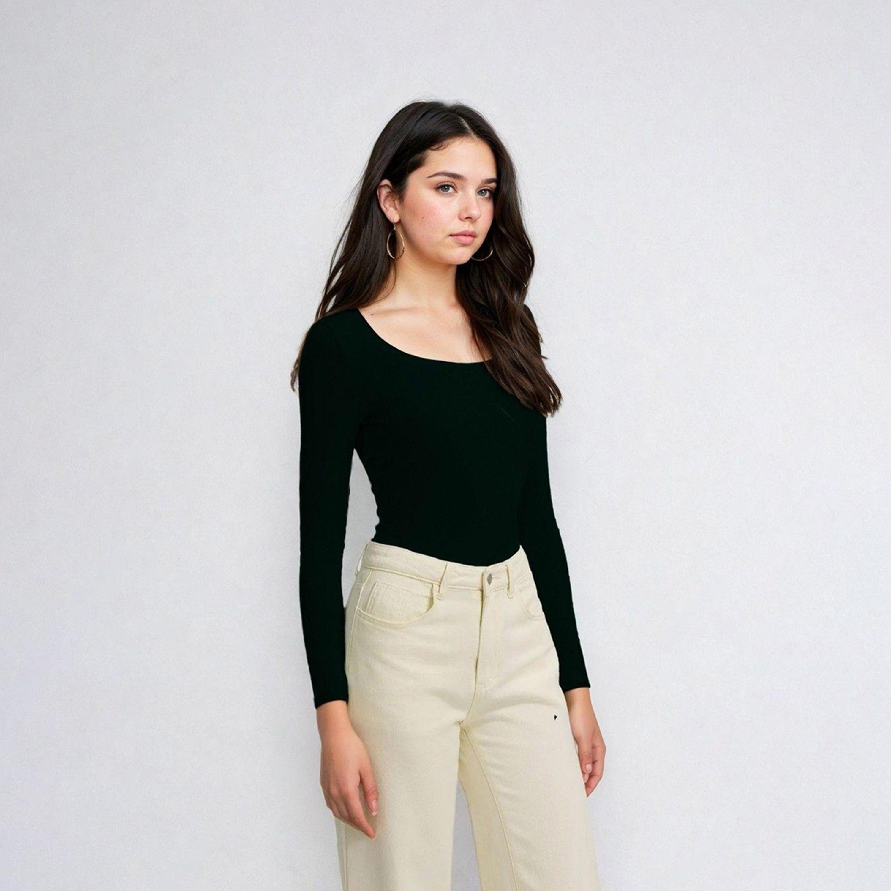 كوتي × ستايلي - تي شيرت نسائي ضيق ومضلع بأكمام طويلة - أخضر-women-clothing-tshirts-image-6