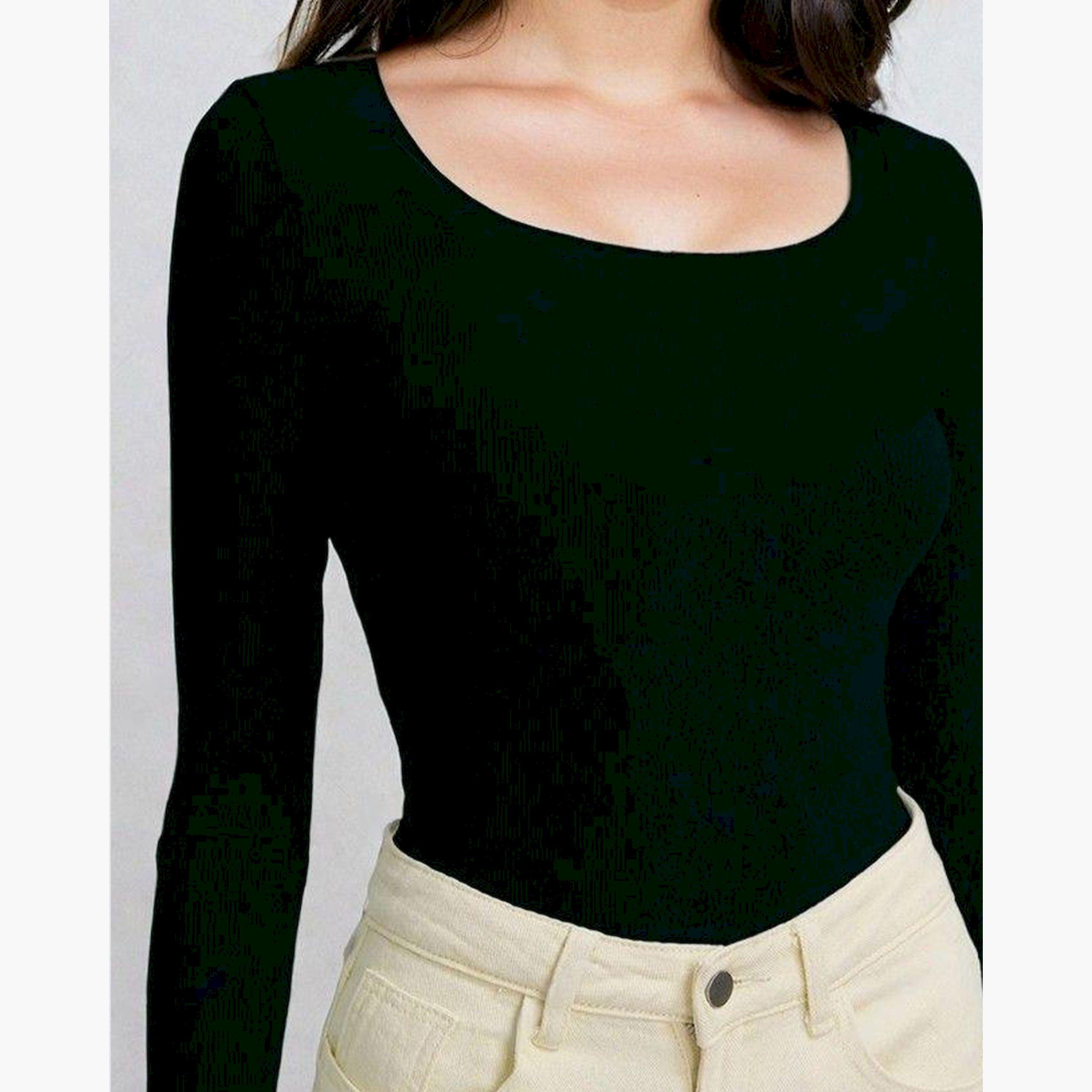 Kotty X Styli Womens Slim Fit Long Sleeve Ribbed Green T-shirt-women-clothing-tshirts-image-7