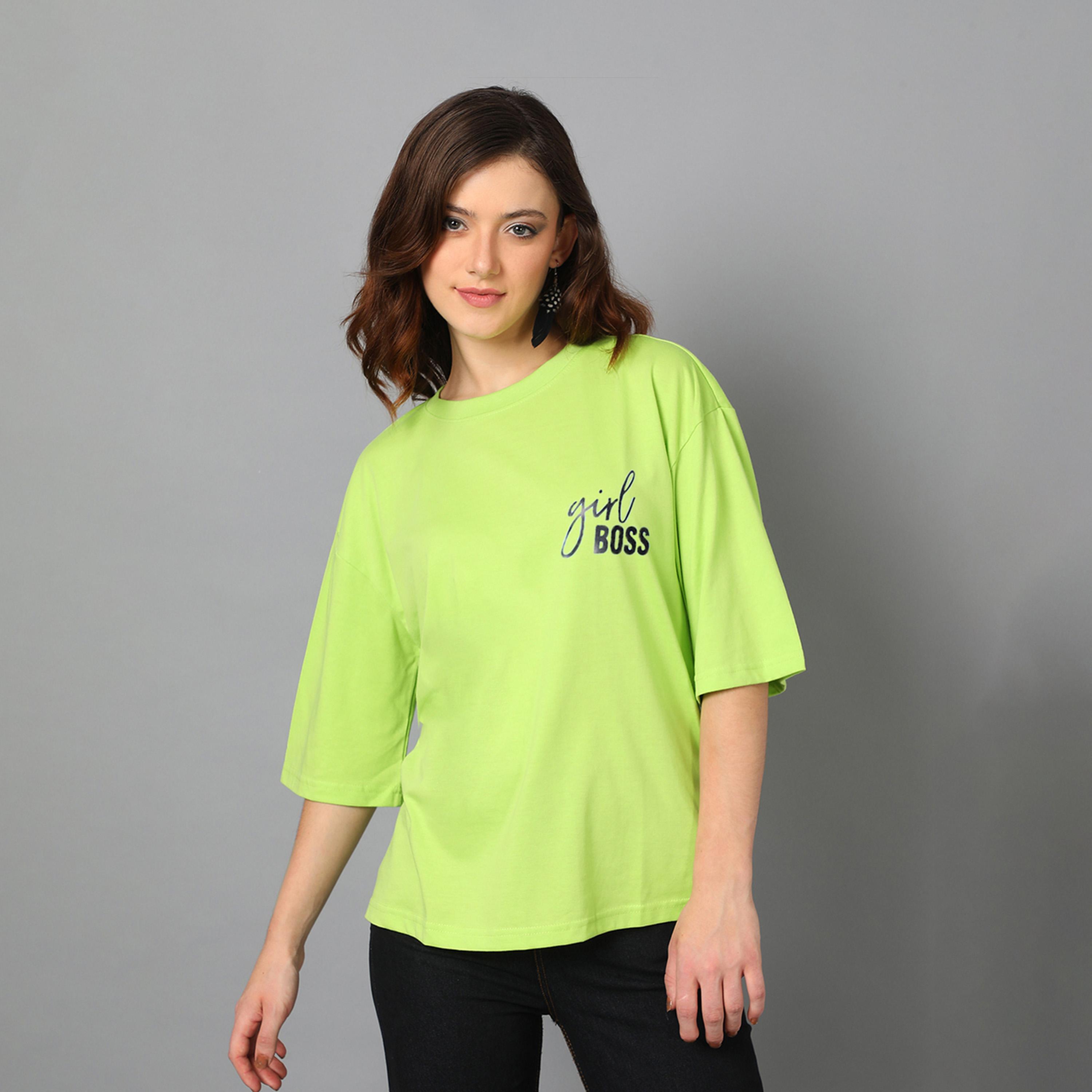 Kotty X Styli Womens Cotton Blend Printed Oversized s Green T-shirt-women-clothing-tshirts-image-1