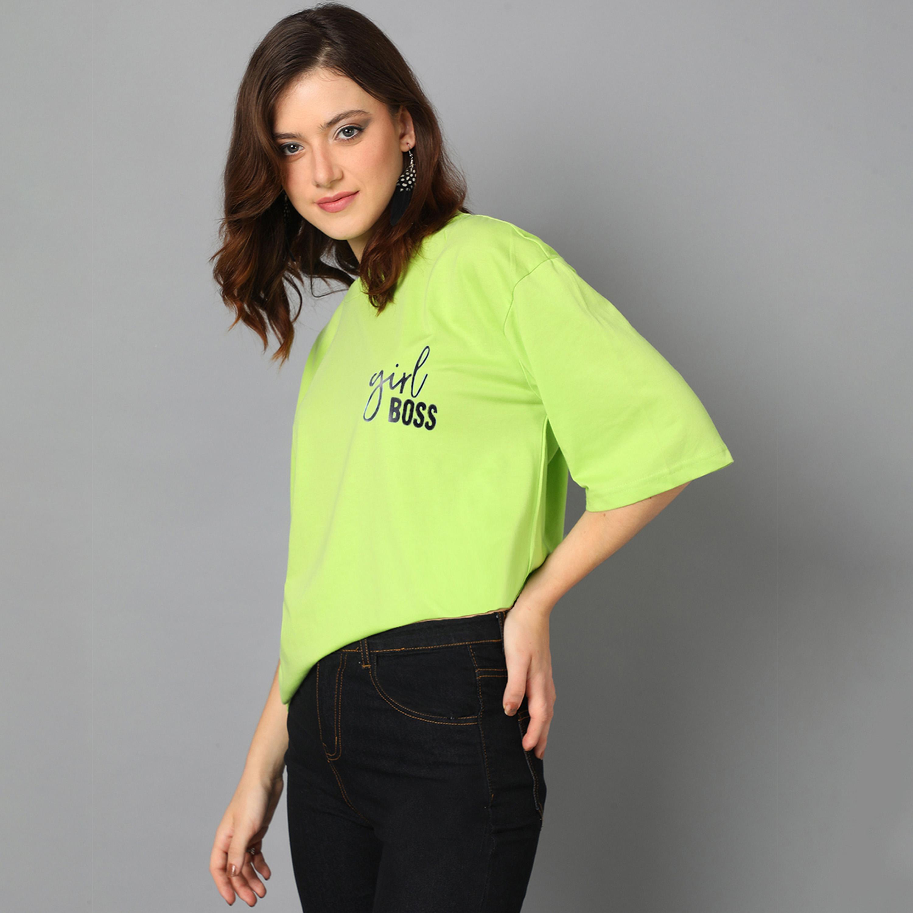 Kotty X Styli Womens Cotton Blend Printed Oversized s Green T-shirt-women-clothing-tshirts-image-3