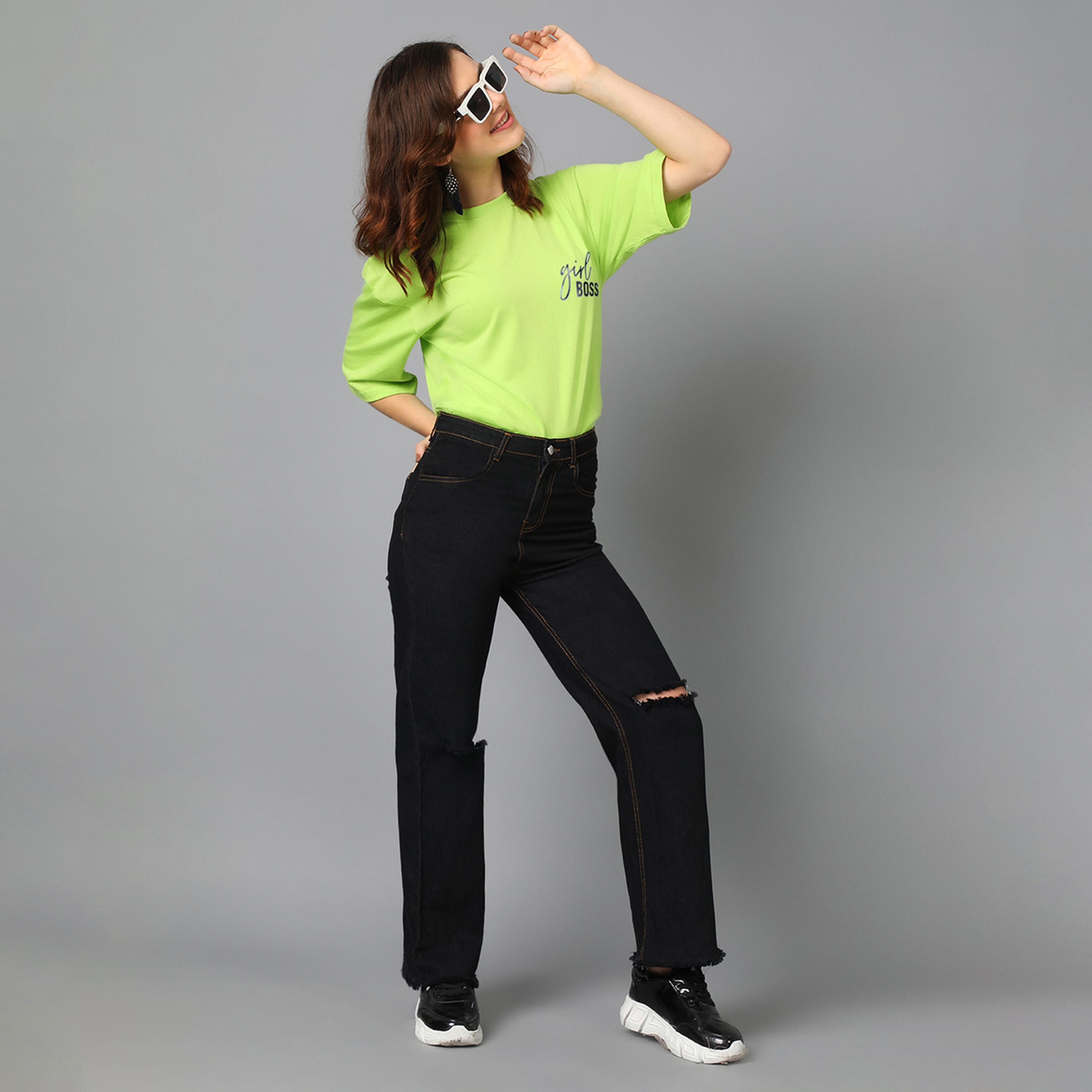كوتي × ستايلي - تي شيرت نسائي مطبوع كبير الحجم من مزيج قطني - أخضر-women-clothing-tshirts-image-4