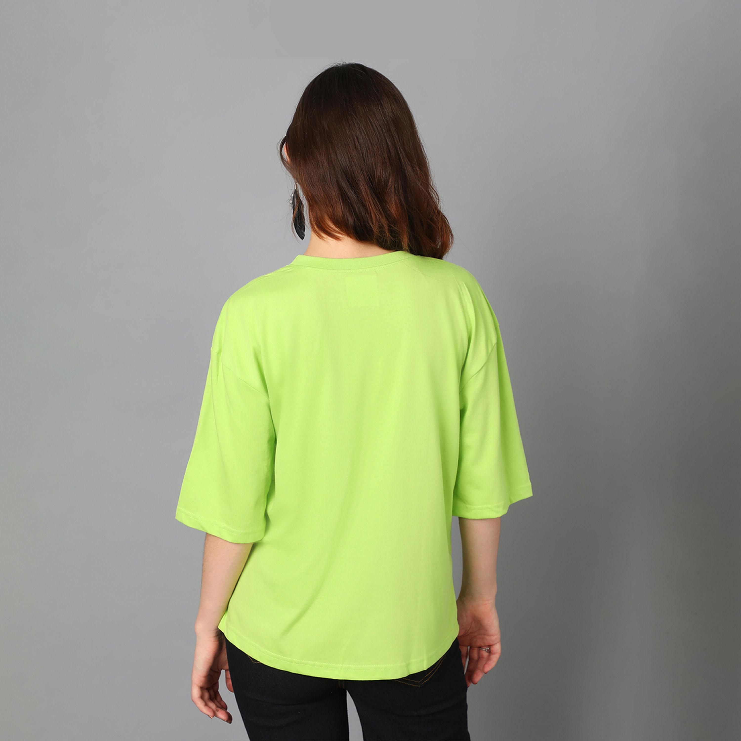 كوتي × ستايلي - تي شيرت نسائي مطبوع كبير الحجم من مزيج قطني - أخضر-women-clothing-tshirts-image-5