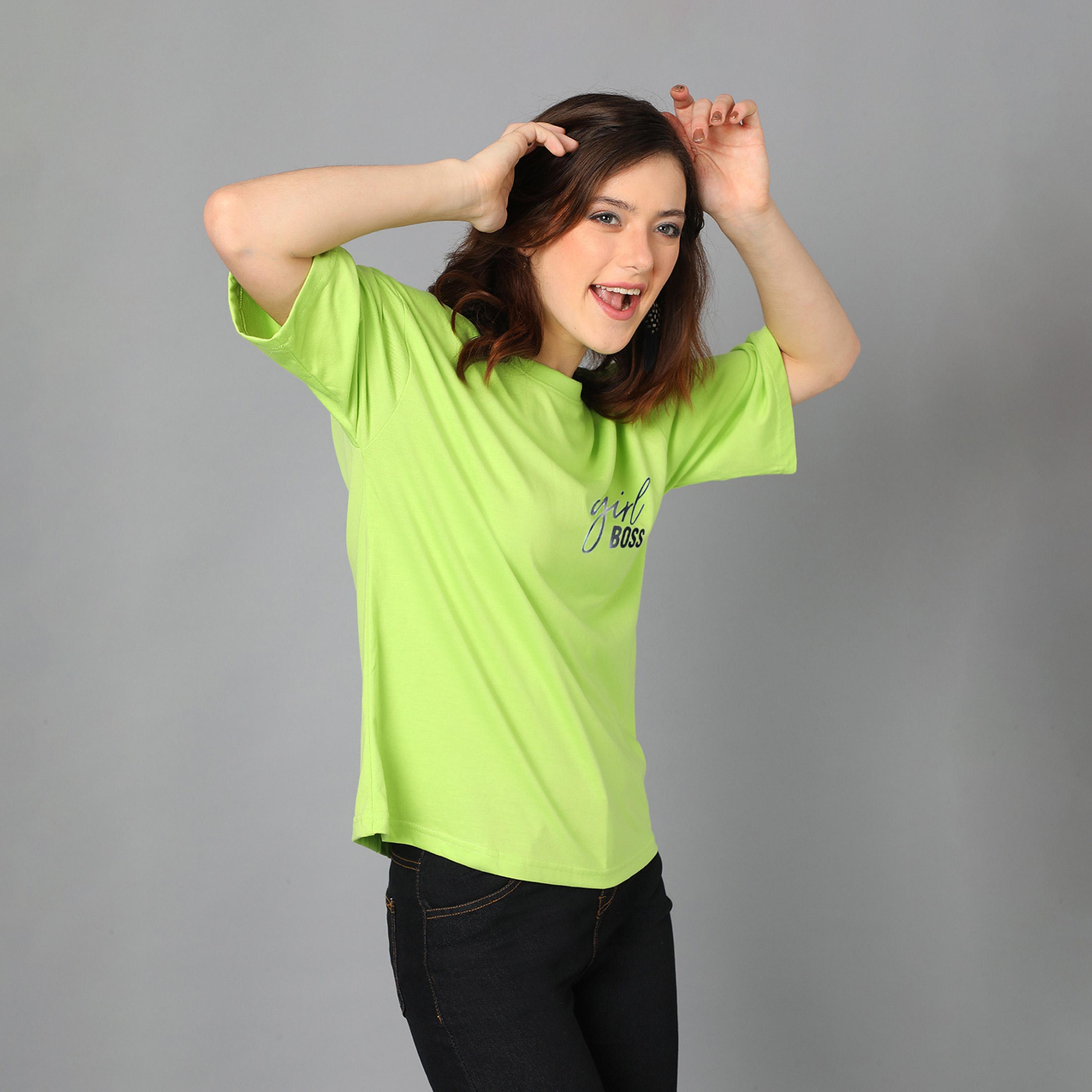 Kotty X Styli Womens Cotton Blend Printed Oversized s Green T-shirt-women-clothing-tshirts-image-7