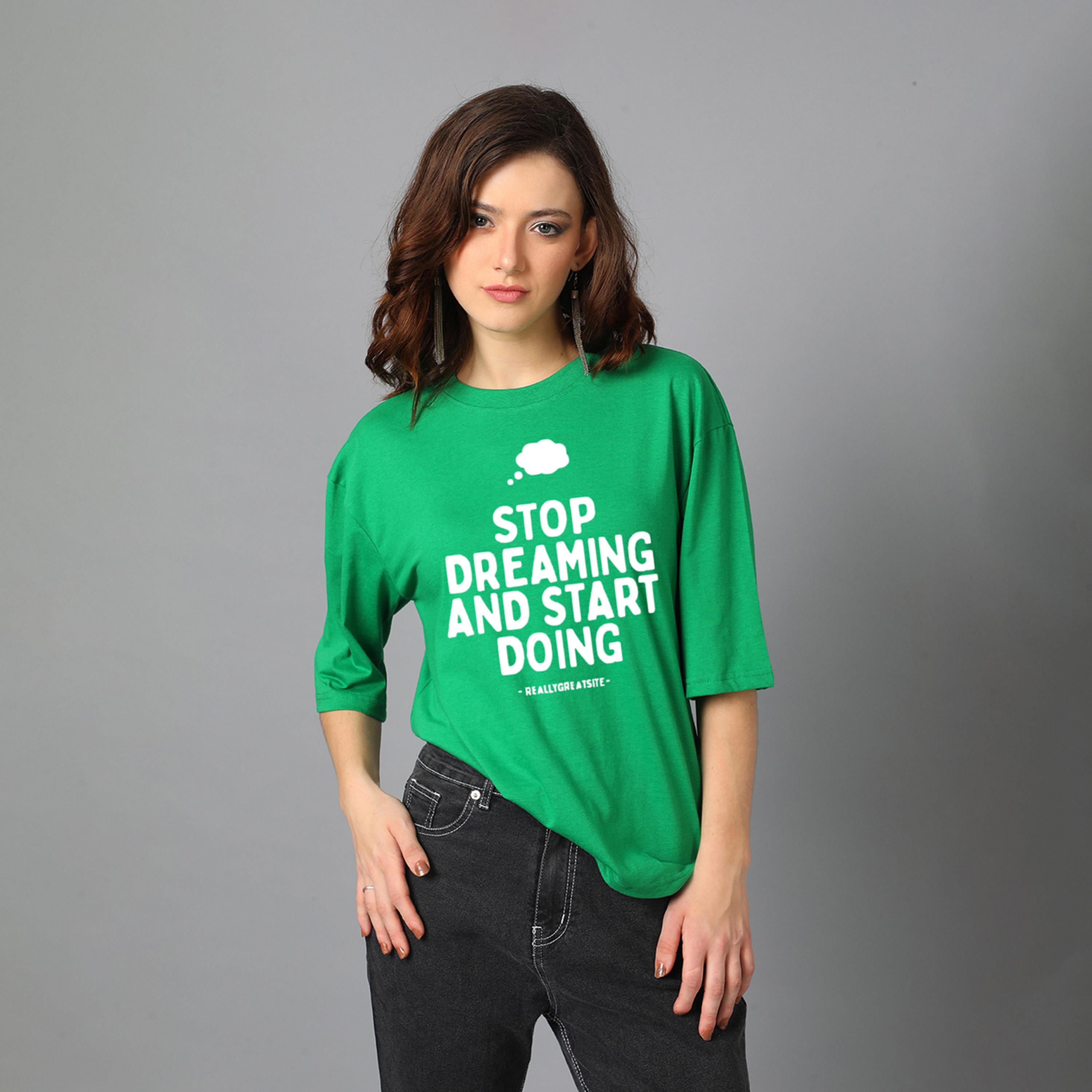 Kotty X Styli Womens Cotton Blend Printed Oversized s Green T-shirt-women-clothing-tshirts-image-1